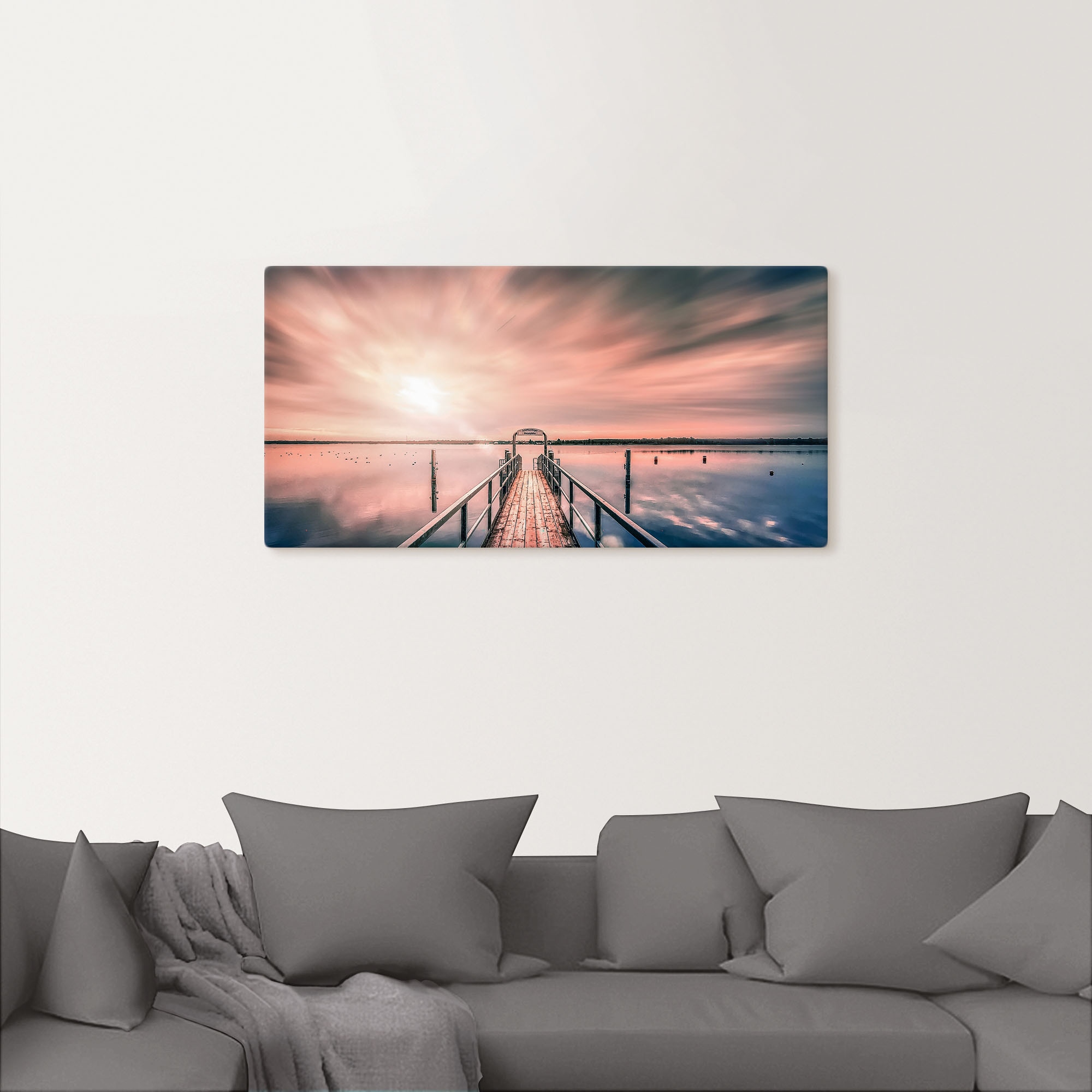 Artland Wandbild »Steg im Sonnenlicht mit Wolken«, Bilder vom Sonnenuntergang & -aufgang, (1 St.), in vielen Größen & Produktarten , Alubild, Leinwandbild, Poster, Wandaufkleber