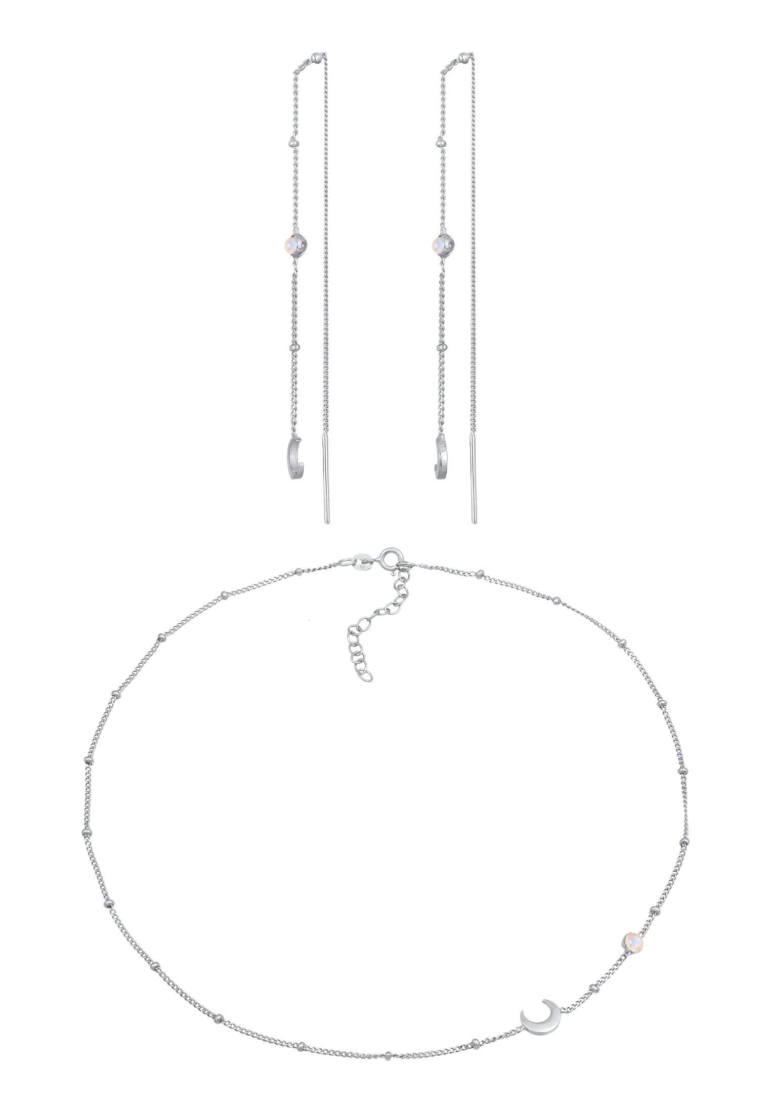Elli Ohrring und Ketten Set »Schmuckset Halbmond Mond Mondstein Astro 925 Silber«