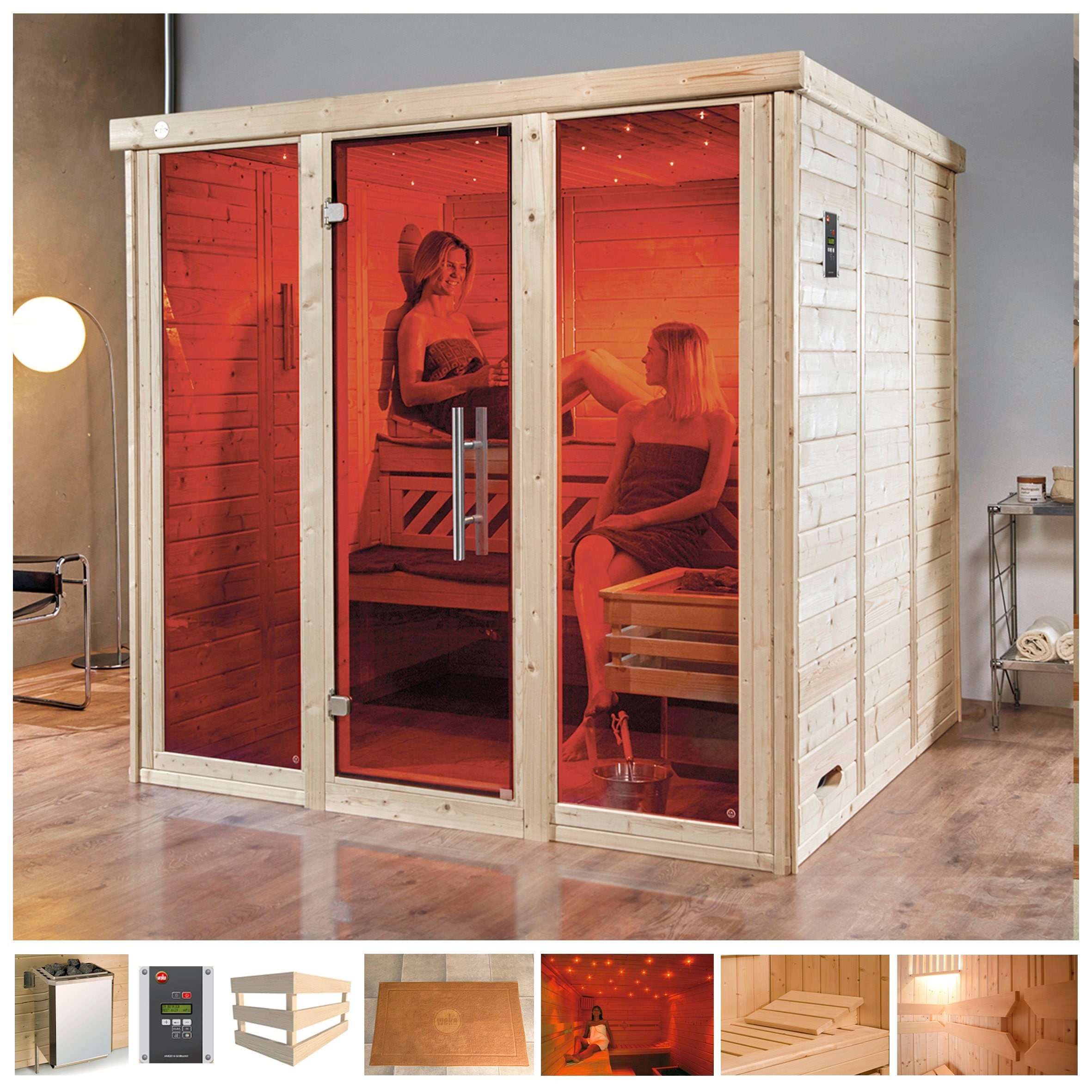 Sauna »Kemi Panorama«, 7,5 kW Ofen mit ext. Steuerung