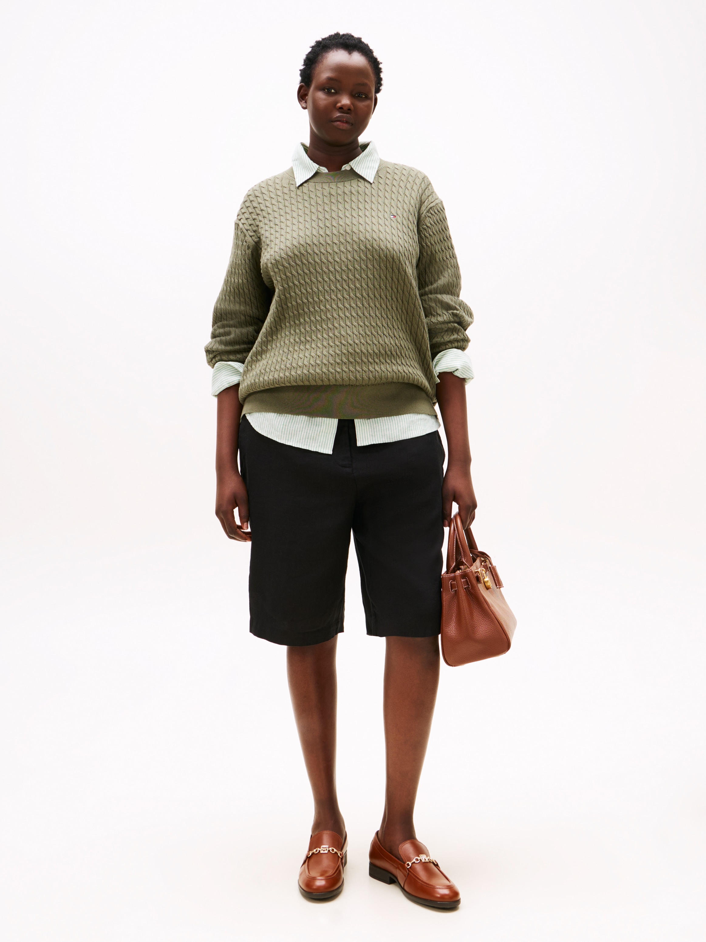 Tommy Hilfiger Curve Strickpullover »CRV CO CABLE FINE GG C-NK LS SWT«, in großen Größen, mit Zopfmuster