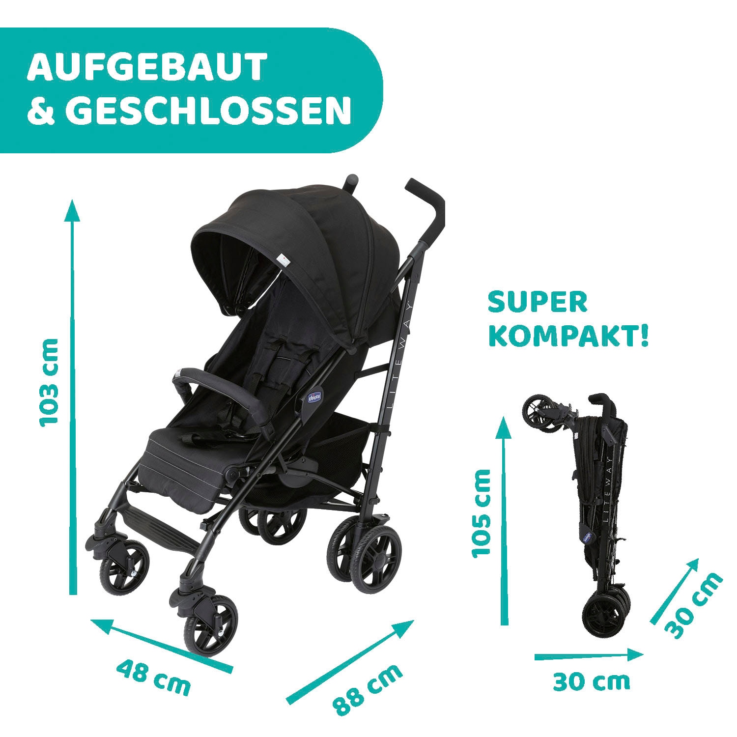 Chicco Sportbuggy »Lite Way4, Jet Black«, 22 kg, mit Aluminium-Rahmen