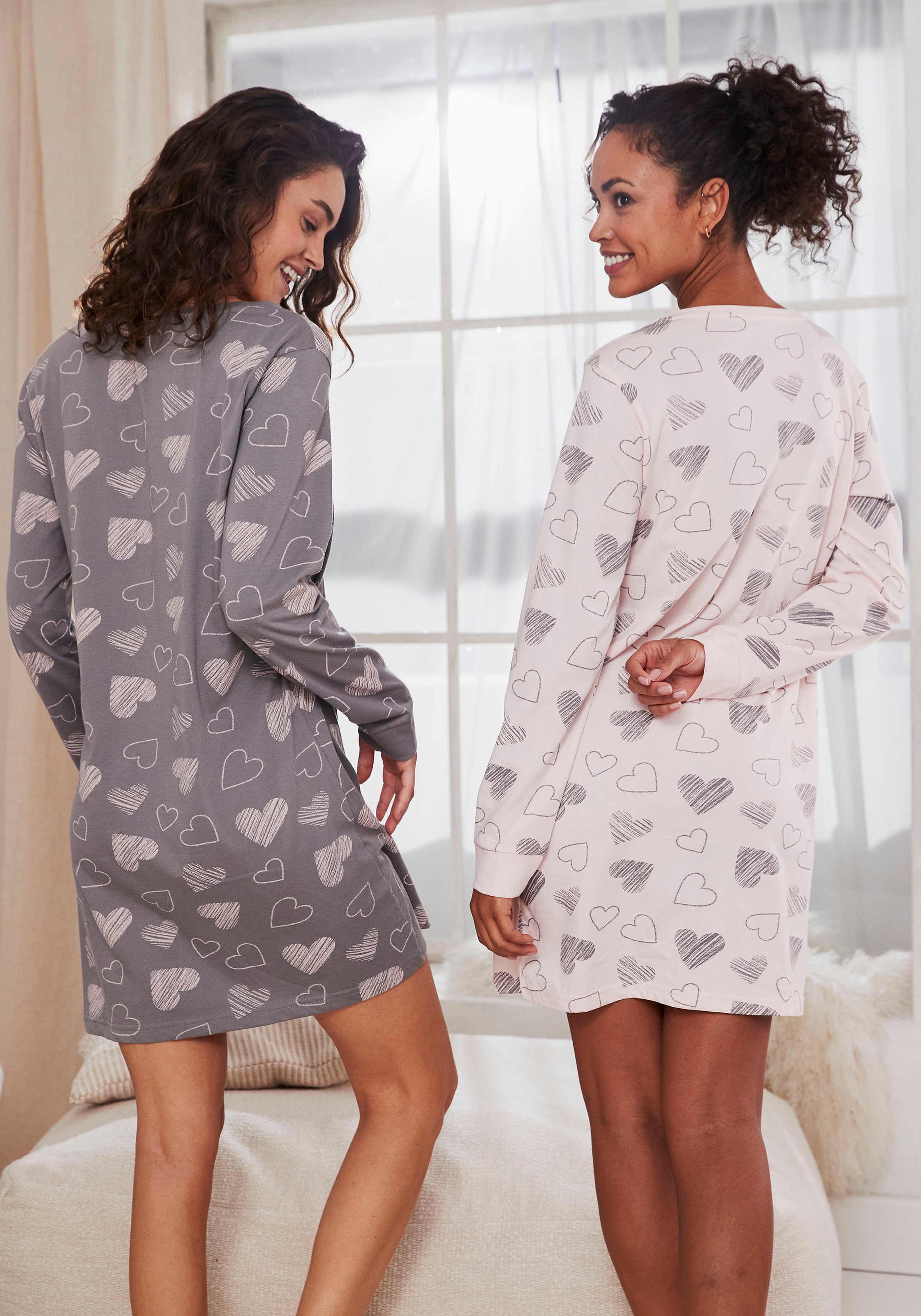 Vivance Dreams Nachthemd, (2 Stück), mit süßem Herzprint