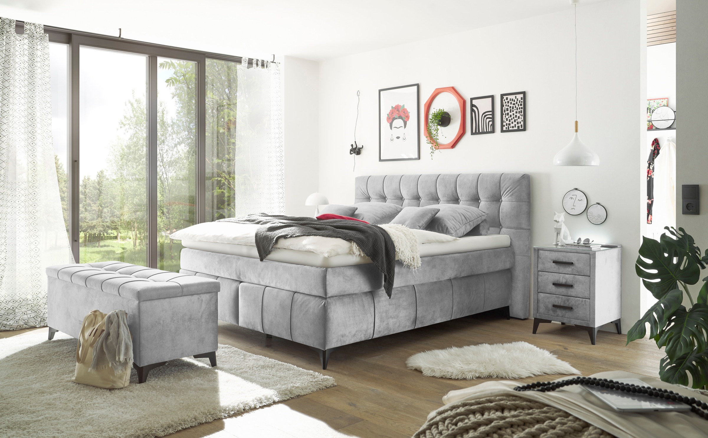 ED EXCITING DESIGN Boxspringbett »Oregon« inkl. Duo-Matratze - Kokosmatte, Filzabdeckung
