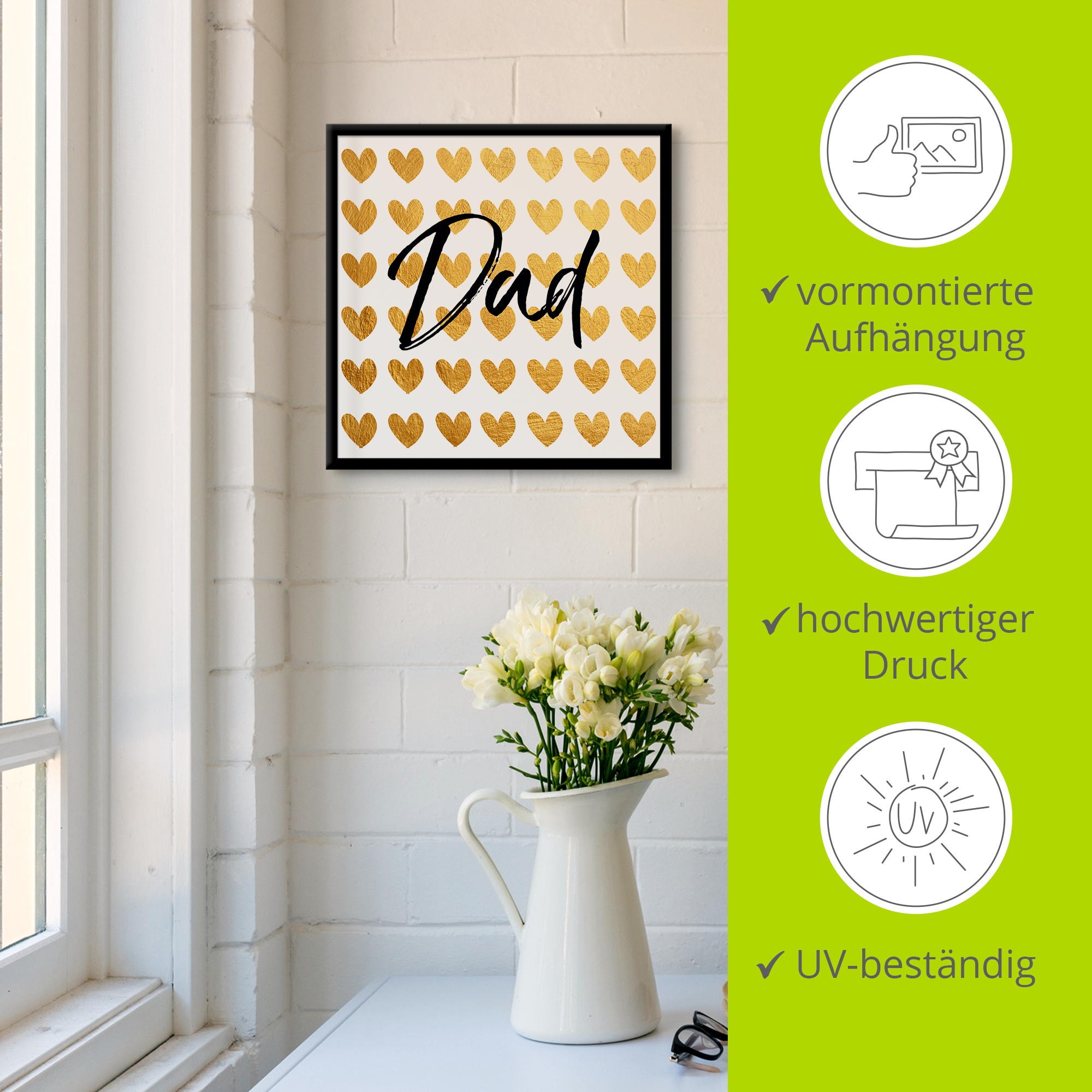 Artland Wandbild »Goldene Herzen für Papa«, Sprüche & Texte, (1 St.)