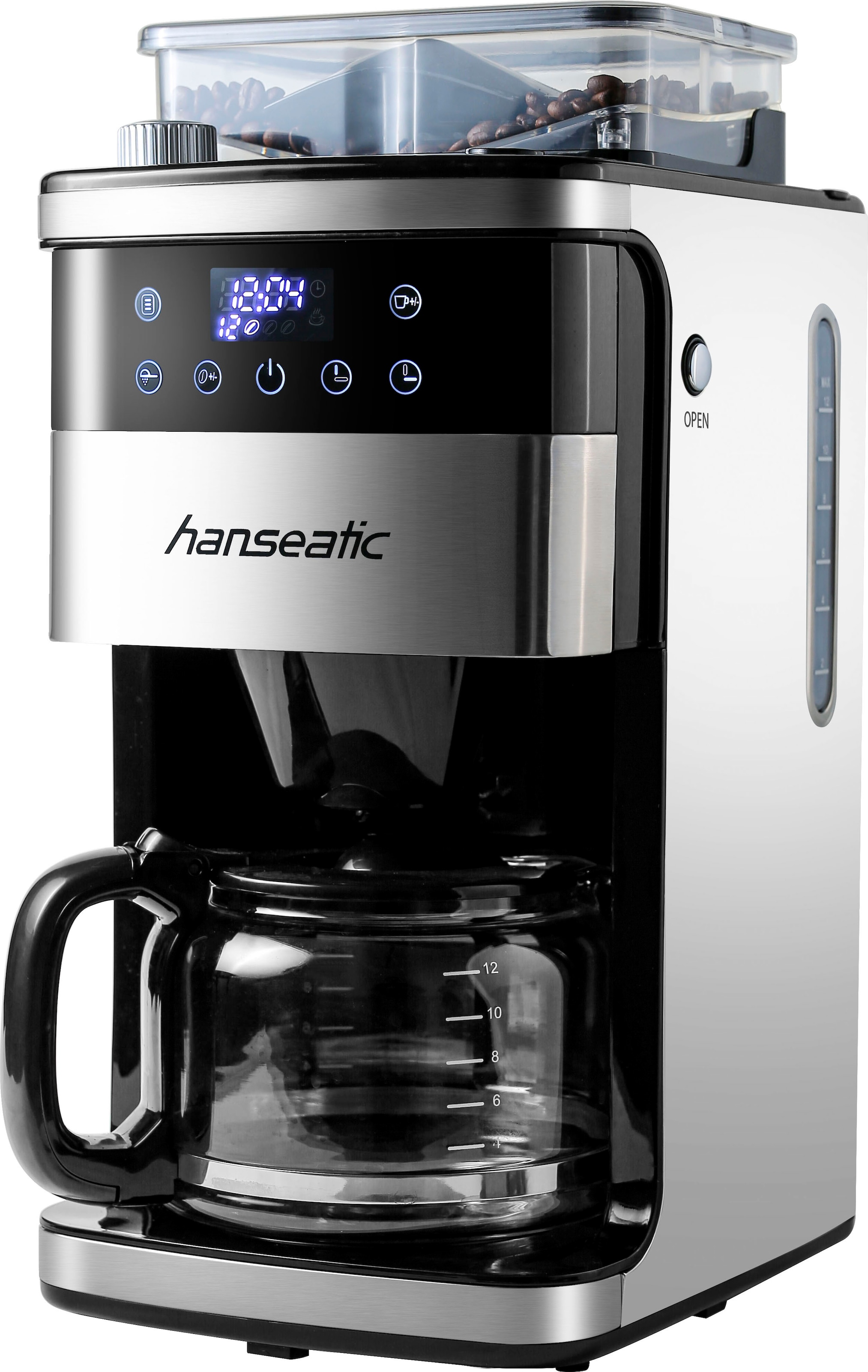 Hanseatic Kaffeemaschine mit Mahlwerk »HCMG105015SD«, 1,5 l Kaffeekanne, Papierfilter, 1x4, mit LCD Display und Timer