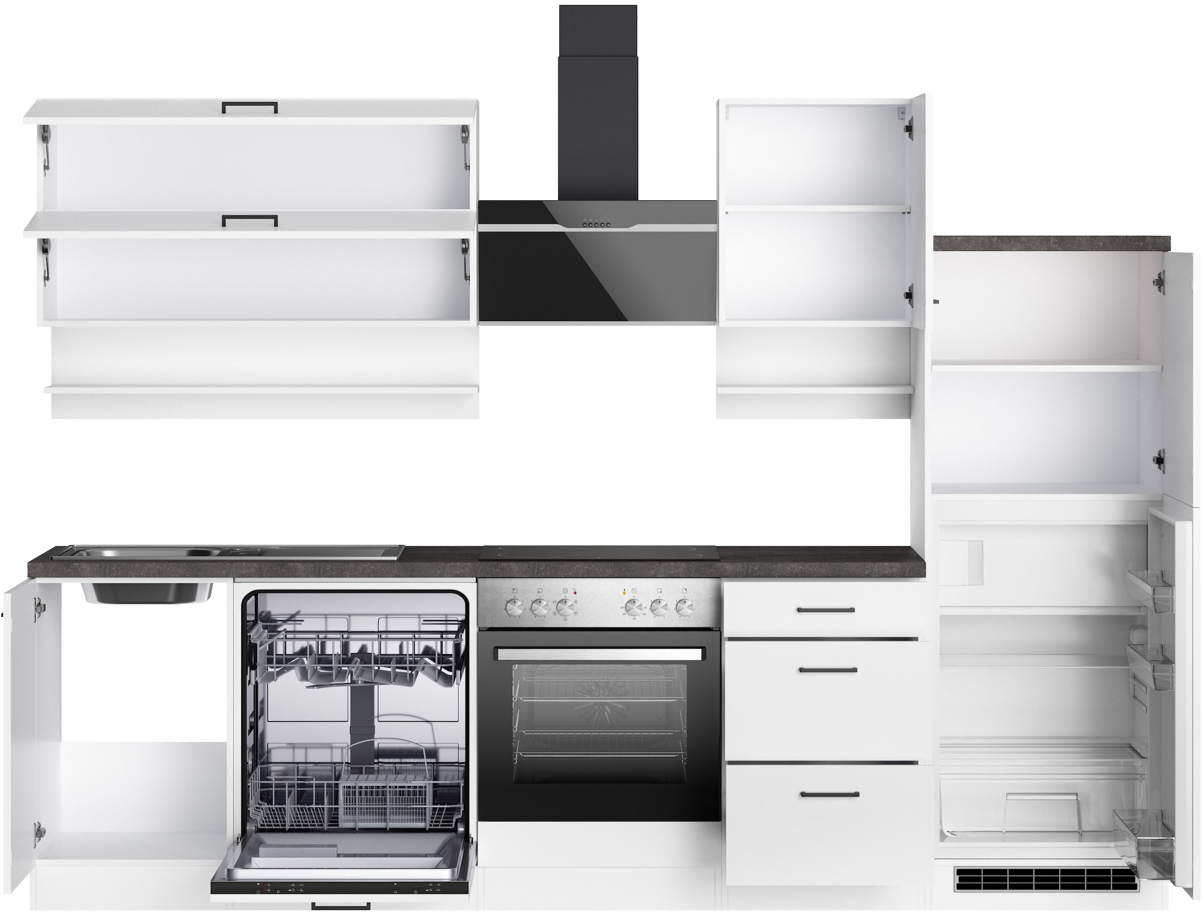 KOCHSTATION Küchenzeile »KS-Frieda Breite 280 cm« wahlweise mit E-Geräten, mit 38mm starker Arbeitsplatte