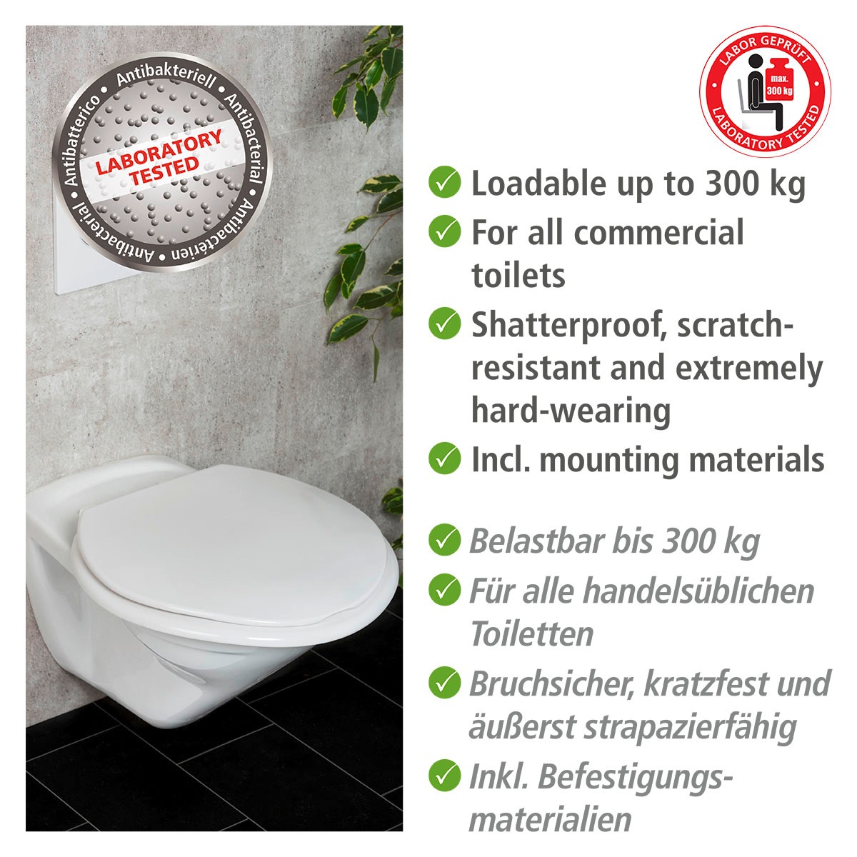 WENKO WC-Sitz »Torino XXL«, extra breit, belastbar mit bis zu 300 kg