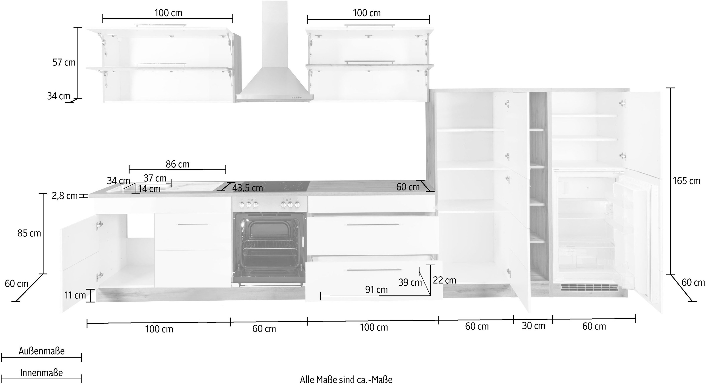 KOCHSTATION Küchenzeile »KS-Wien« Breite 410 cm, wahlweise mit E-Geräten