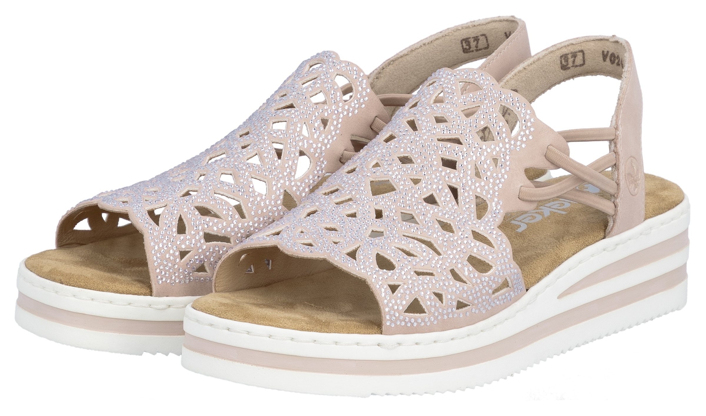 Rieker Keilsandalette  Schlupfsandale, Sommerschuh, Urlaubsschuh mit Glitzersteine