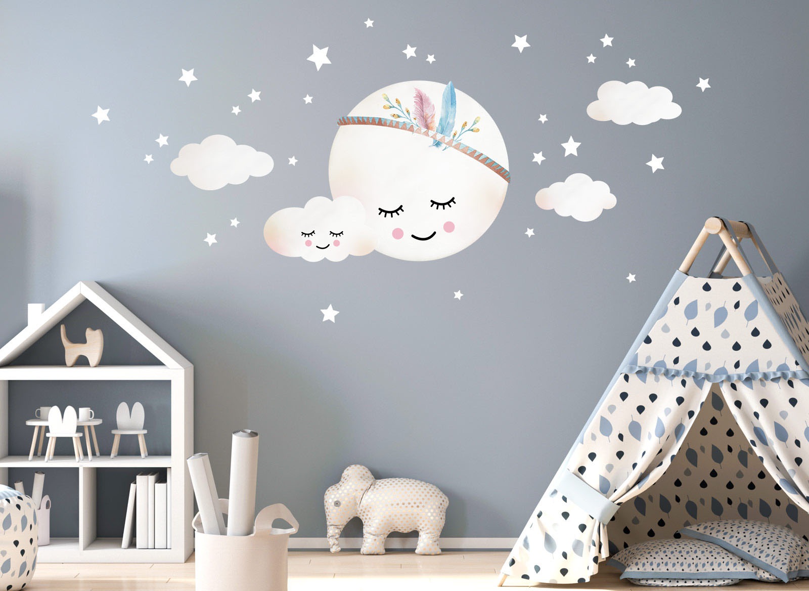 little DECO Wandtattoo »Little Deco Wandtattoo Wolken Mond & Sterne«