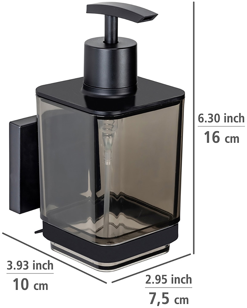 WENKO Seifenspender »Vacuum-Loc® Modell Quadro«, Befestigen ohne Bohren, Edelstahl-Halterung, 340 ml