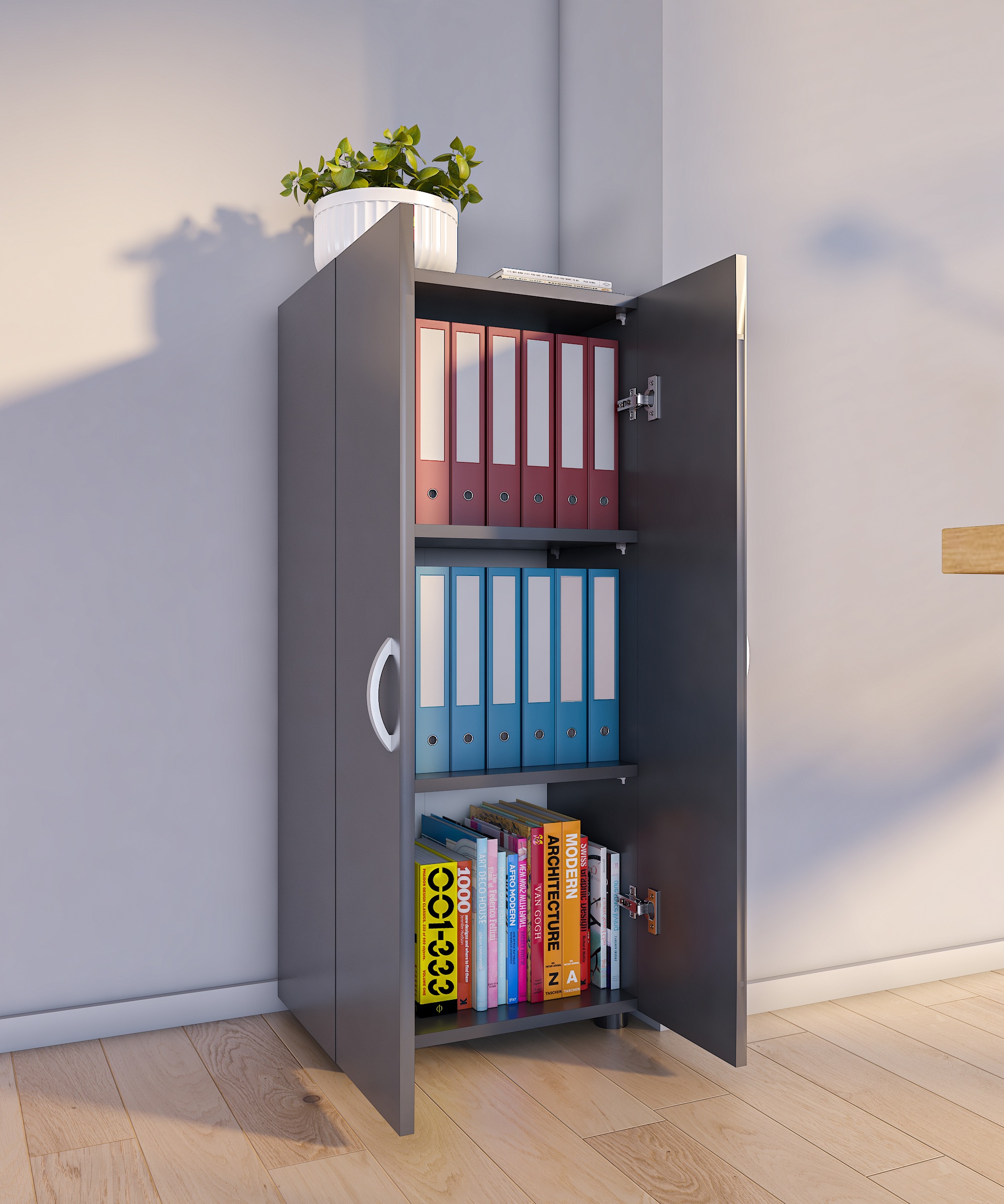 VCM Aktenschrank »VCM Büroschrank mit 3 Fächern | moderner Aktenschrank mit Drehtüren | Maße ca. H. 108 x B. 49 x T. 34 cm ¿ Ulas 3-Fach«, (1 St.)