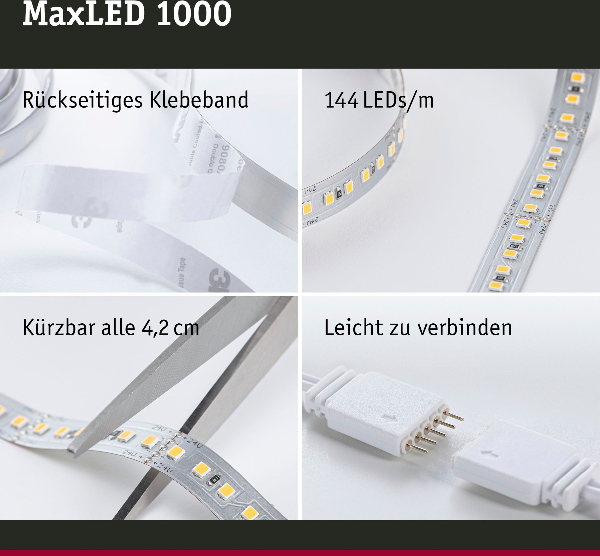 Paulmann LED-Streifen »MaxLED 1000 Basisset 3m Tageslichtweiß 35W 1100lm/m 6500K«, 1 St.-flammig, Basisset, unbeschichtet