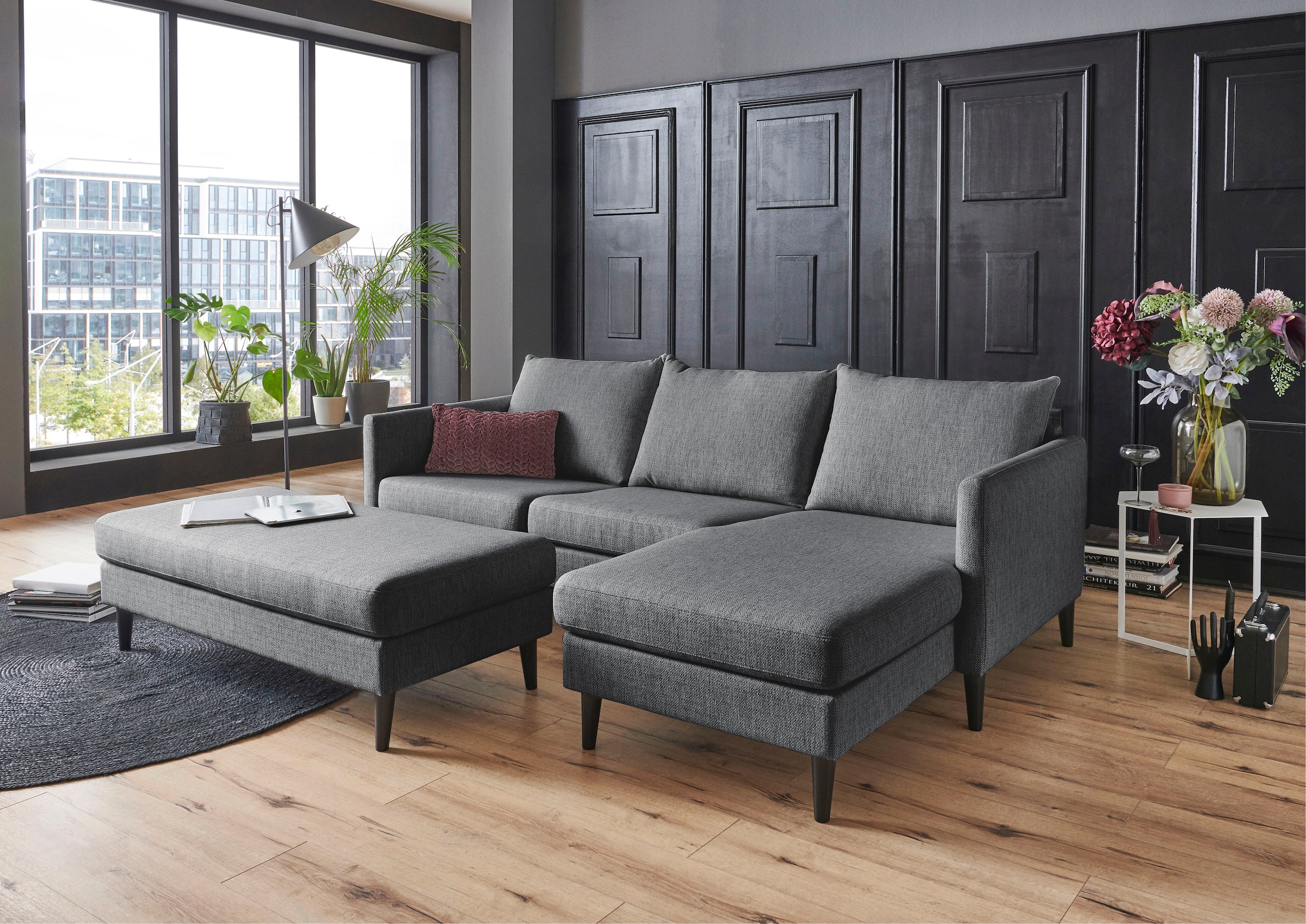 ATLANTIC home collection Ecksofa »Rekvik L-Form«, mit Wellenunterfederung, Ottomane beidseitig montierbar