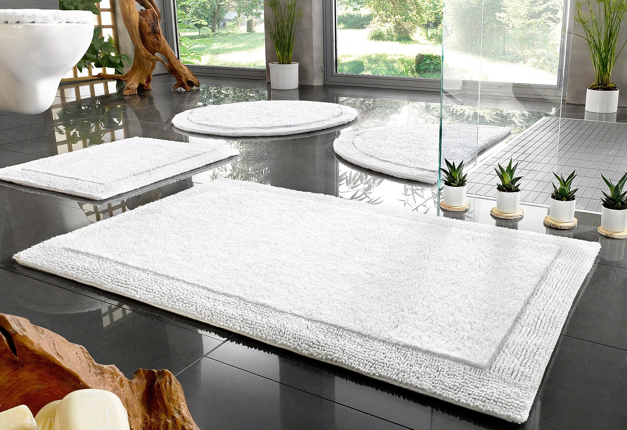 My Home Badematte »Kapra, Badvorleger, Badezimmer Teppich« Höhe 14 mm beidseitig nutzbar fußbodenheizungsgeeignet strapazierfähig mit Bordüre,...