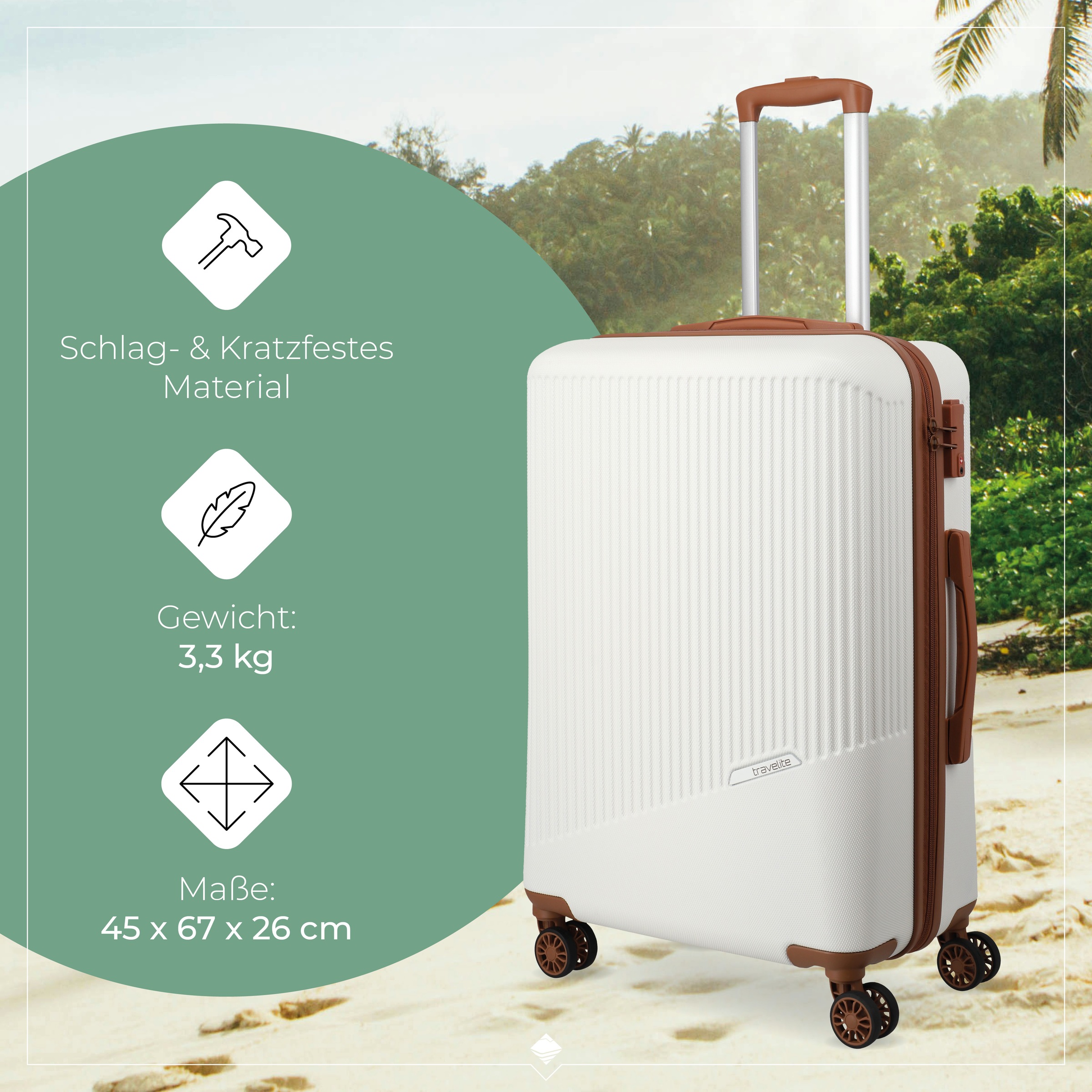 travelite Hartschalen-Trolley »BALI Reisekoffer Hartschale« 65 l 4 Rollen TSA-Schloss – robustes Reisegepäck