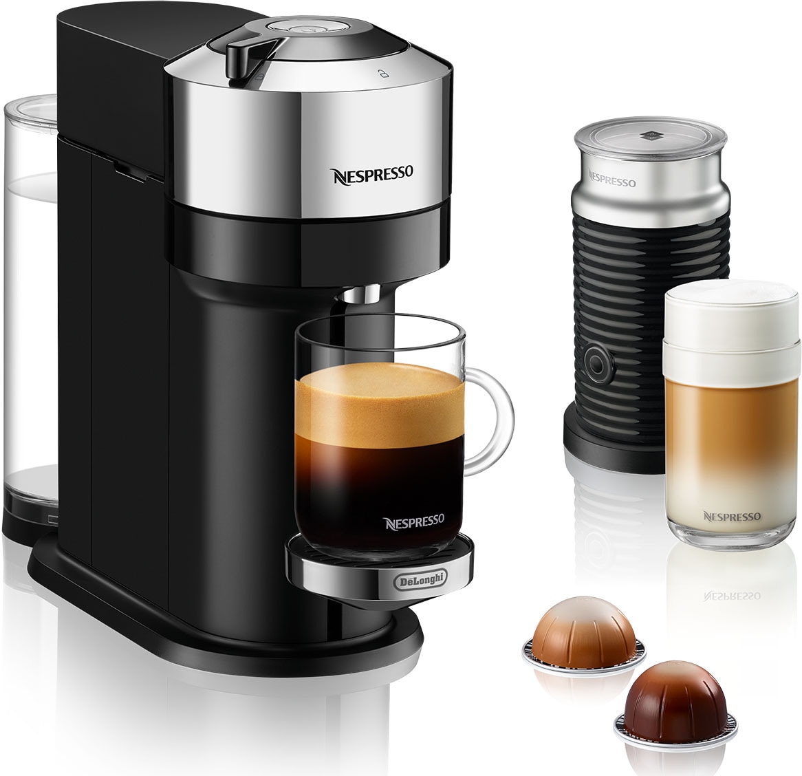 Nespresso Kapselmaschine »Vertuo Next Bundle ENV 120.CAE von DeLonghi« inkl. Aeroccino Milchaufschäumer, Willkommenspaket mit 12 Kapseln in schwarz