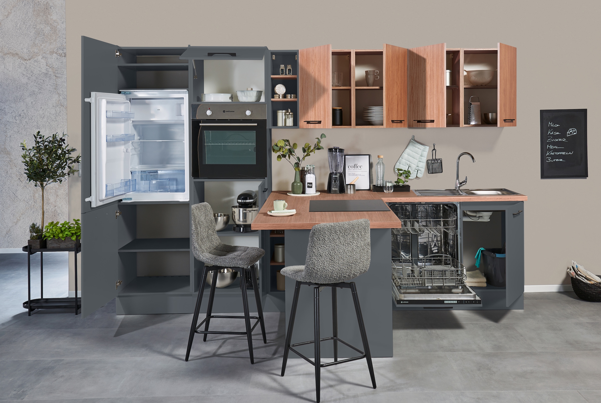 BASIC by Balculina Küchenzeile »Girona B/H/T 325x211x200 cm« Breite 325cm, wahlweise mit E-Geräte, Softclose