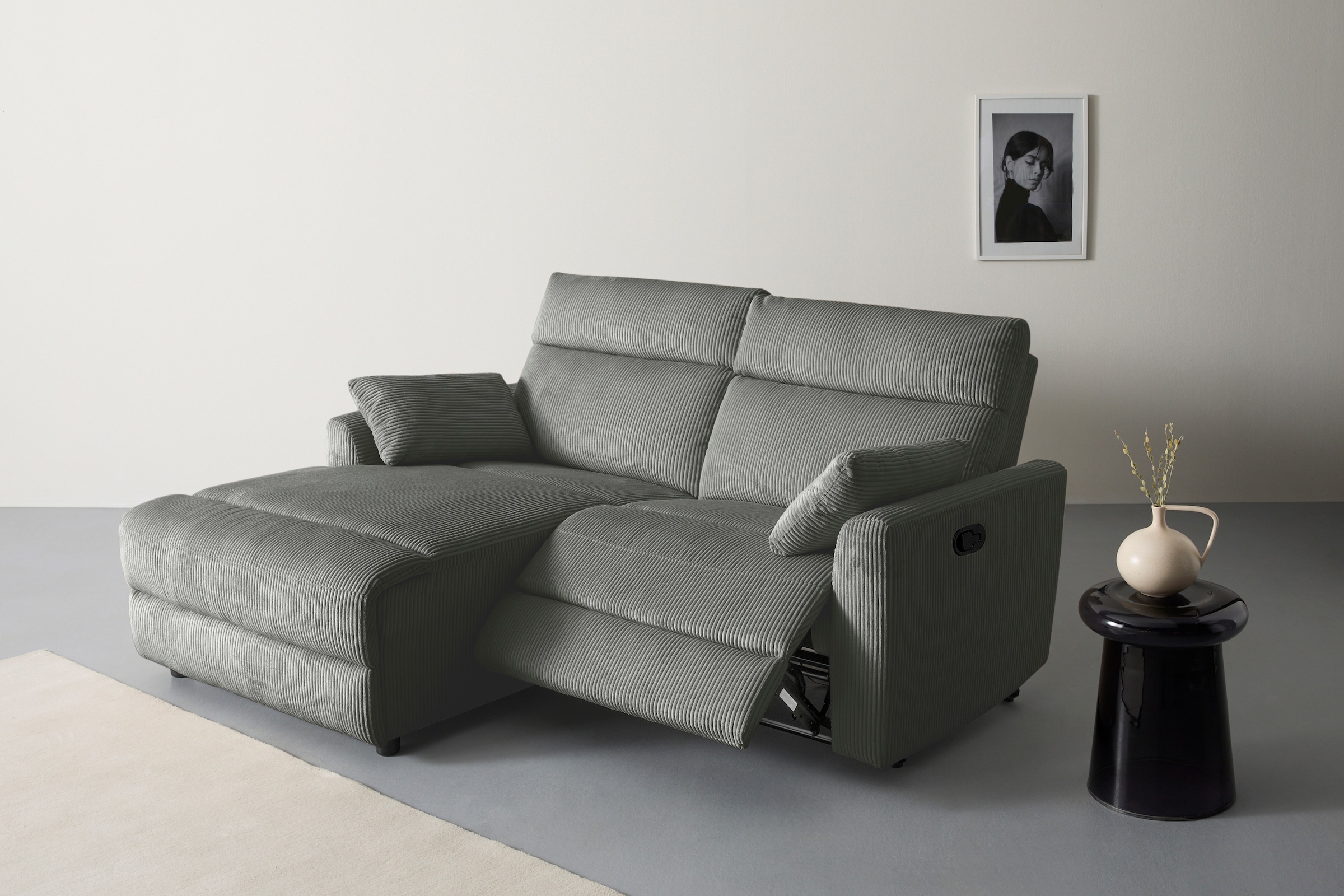 INOSIGN Ecksofa »JENNA, L-Form,  209cm, manuelle u. elektrische Funktion, mit USB A/C,« Liegefunktion 105°-150°, Federkern, Cord
