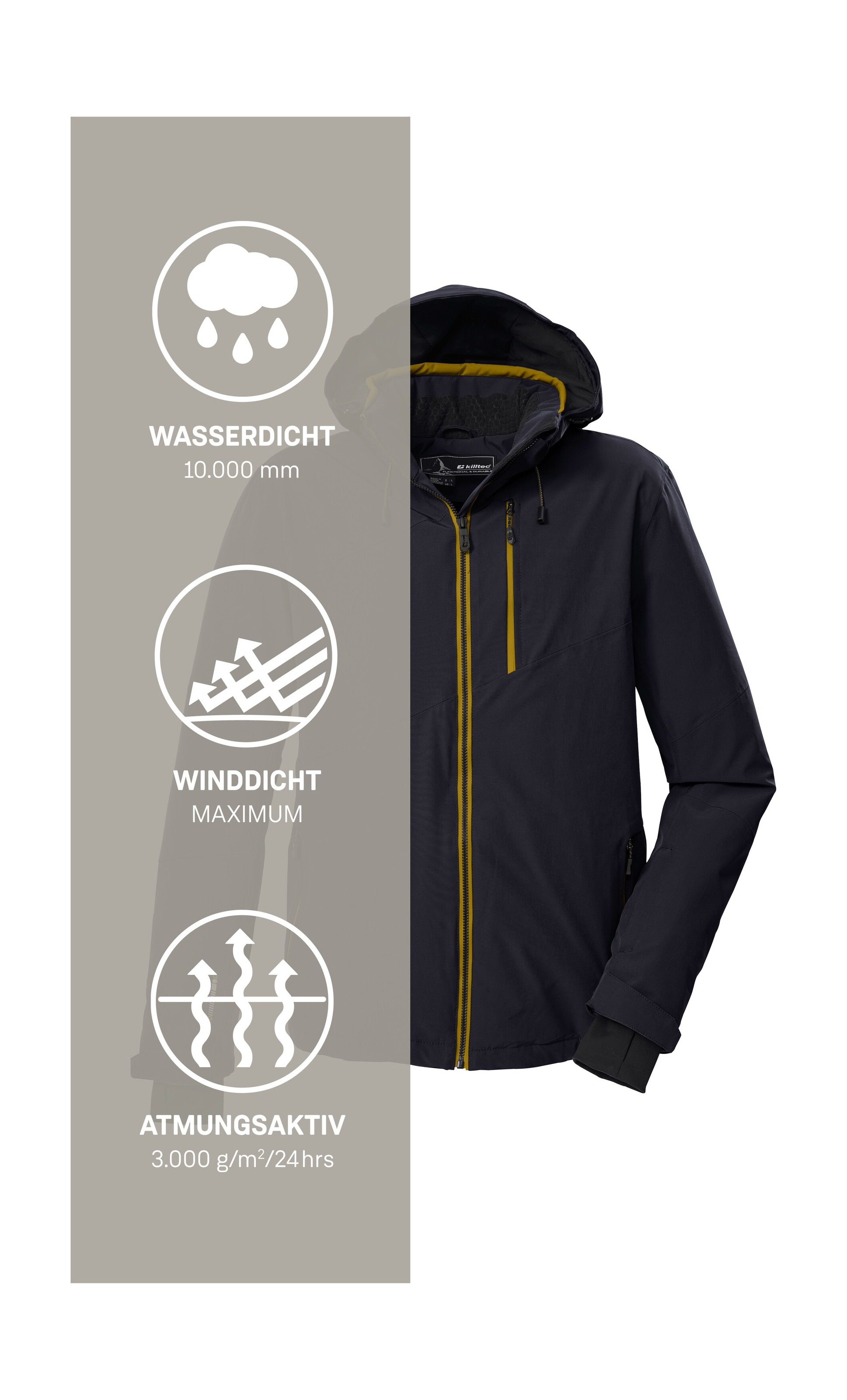 Killtec Skijacke »KSW 24 MN SKI JCKT«, Atmungsaktive, wasser- u. winddichte Funktionsjacke, abnehmbare Kapuze