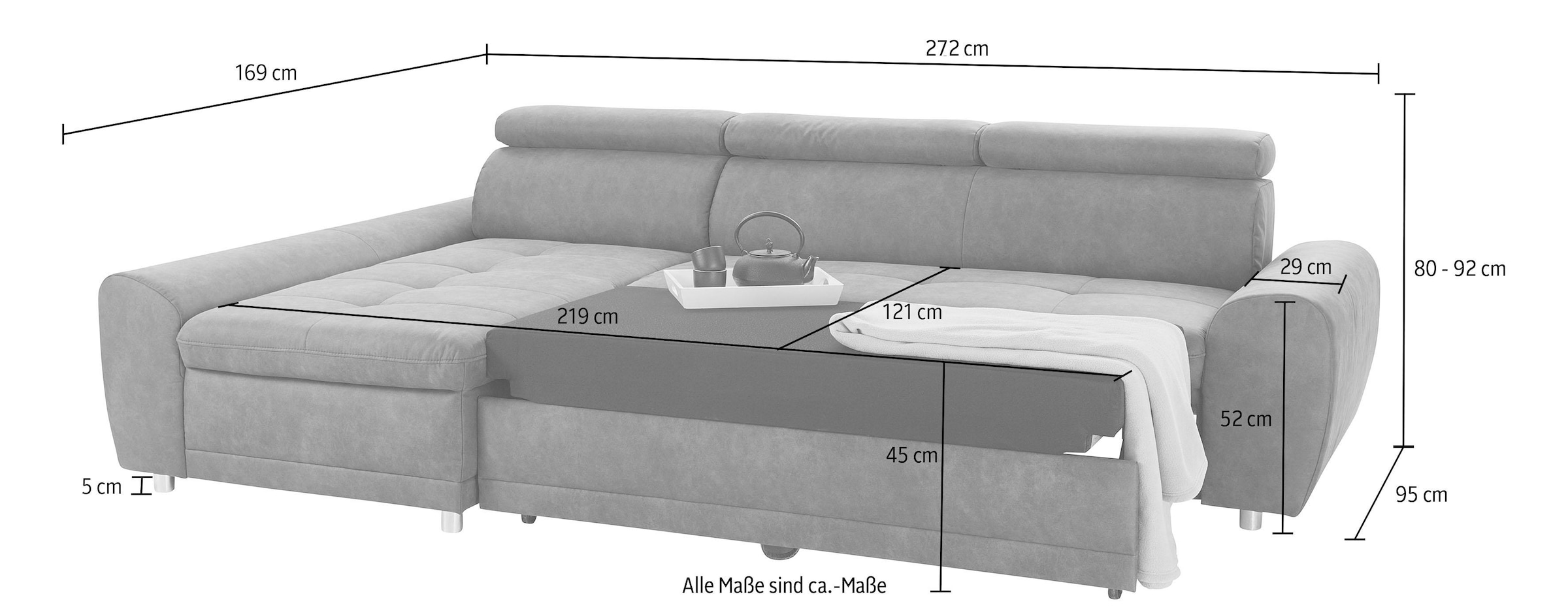 sit&more Ecksofa »Riva L-Form«, inklusive Kopteilverstellung, wahlweise mit Bettfunktion