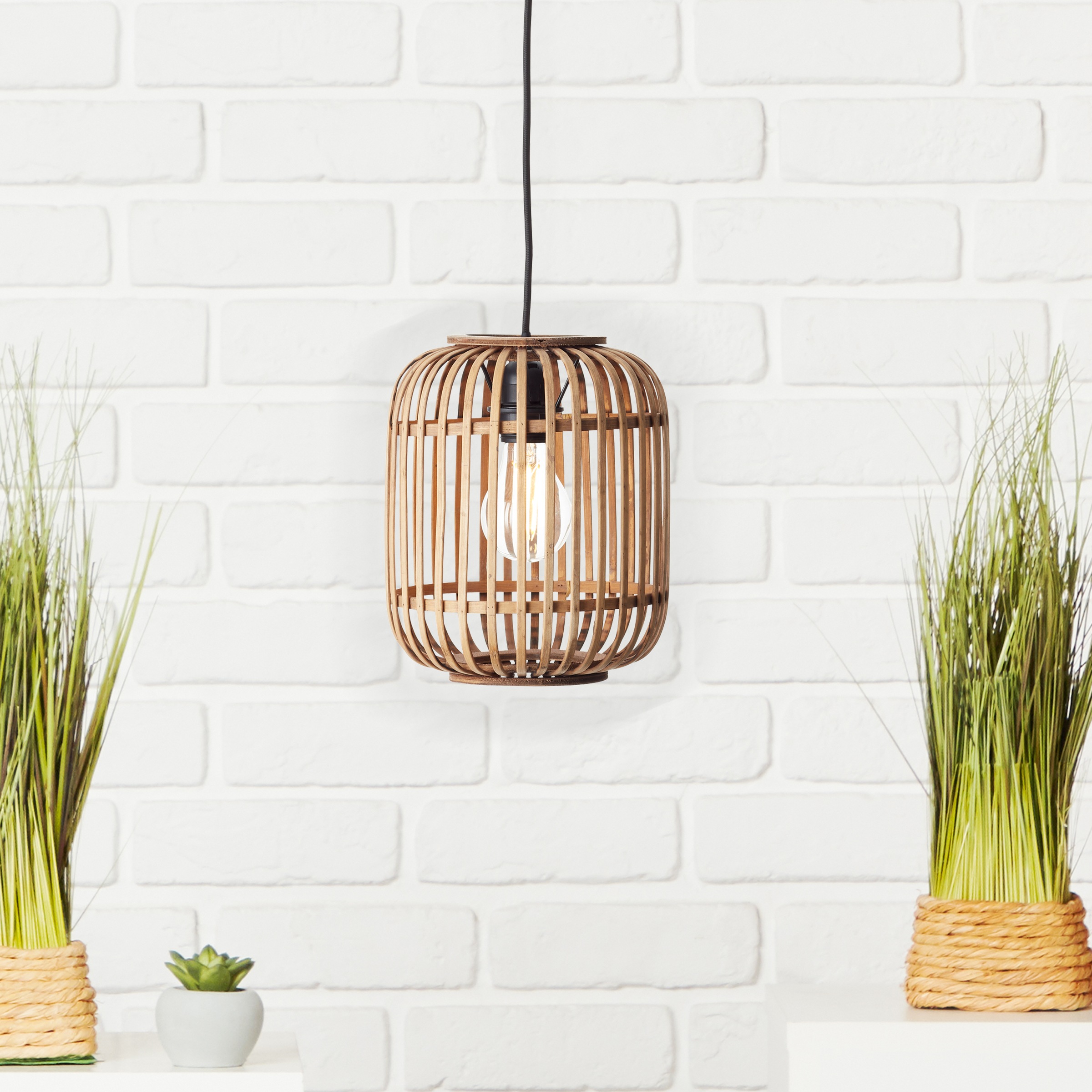 Brilliant Pendelleuchte »Woodrow« E27 1 Stk. Bambus Lampe im Boho Stil, 130 x 21 cm, E27