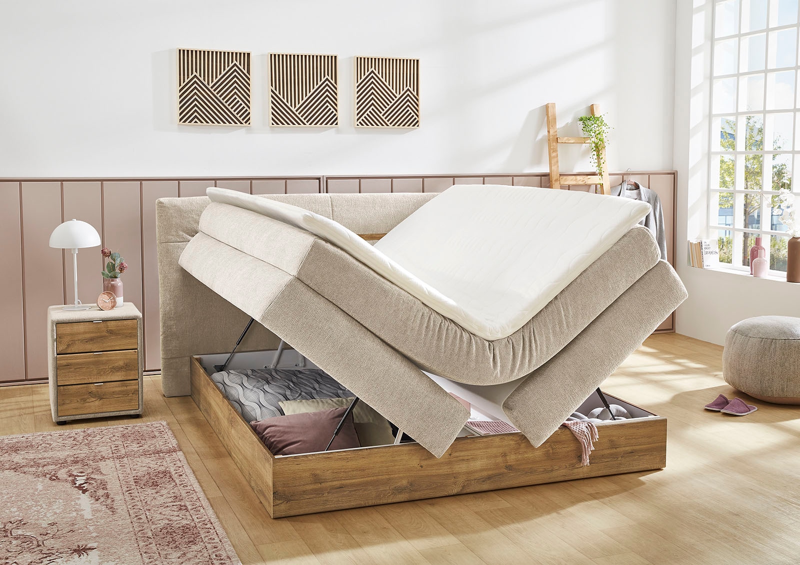 Jockenhöfer Gruppe Boxspringbett Nika, mit Bettkasten, 7-Zonen-Matratze, und Topper, mehrere Härtegrade wählbar