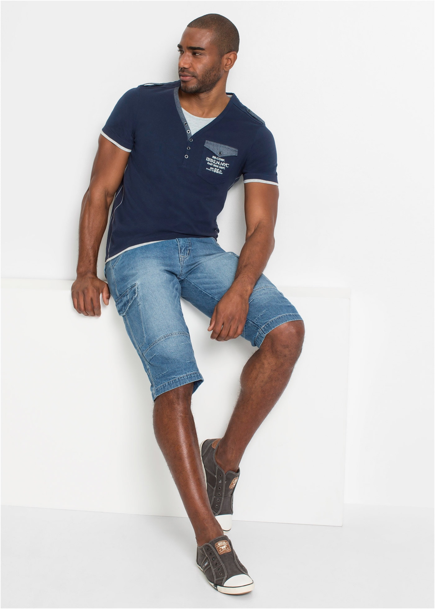 bonprix Bermudas  aus Baumwolle, Relaxed Fit, im Denim-Look