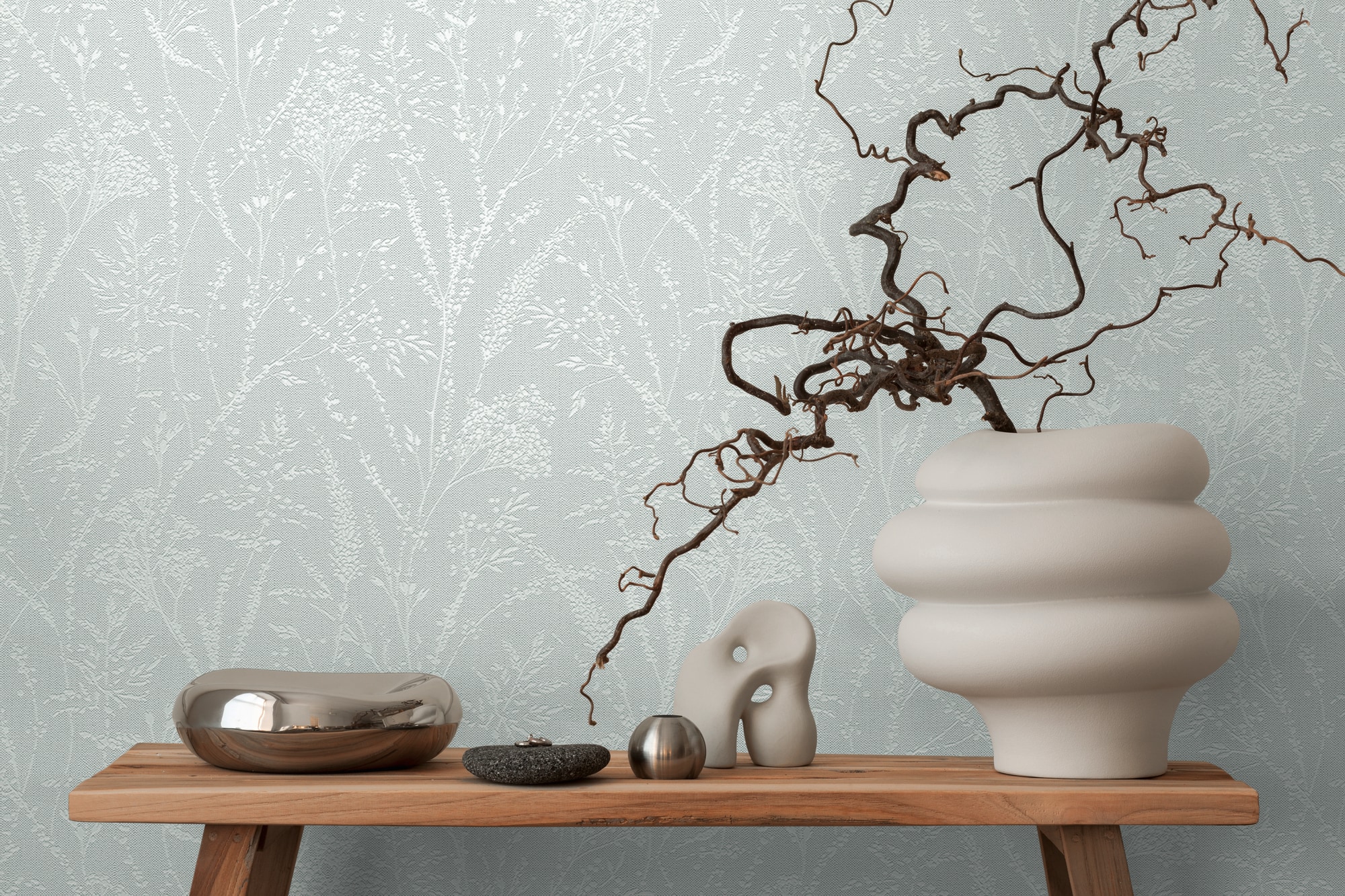 A.S. Création Vliestapete »Pure Elegance Tapete mit Ästen Mustertapete Floral Blumen« schimmernd strukturiert Vliestapete Blumentapete für Schlafzimmer Küche Wohnzimmer Äste Design