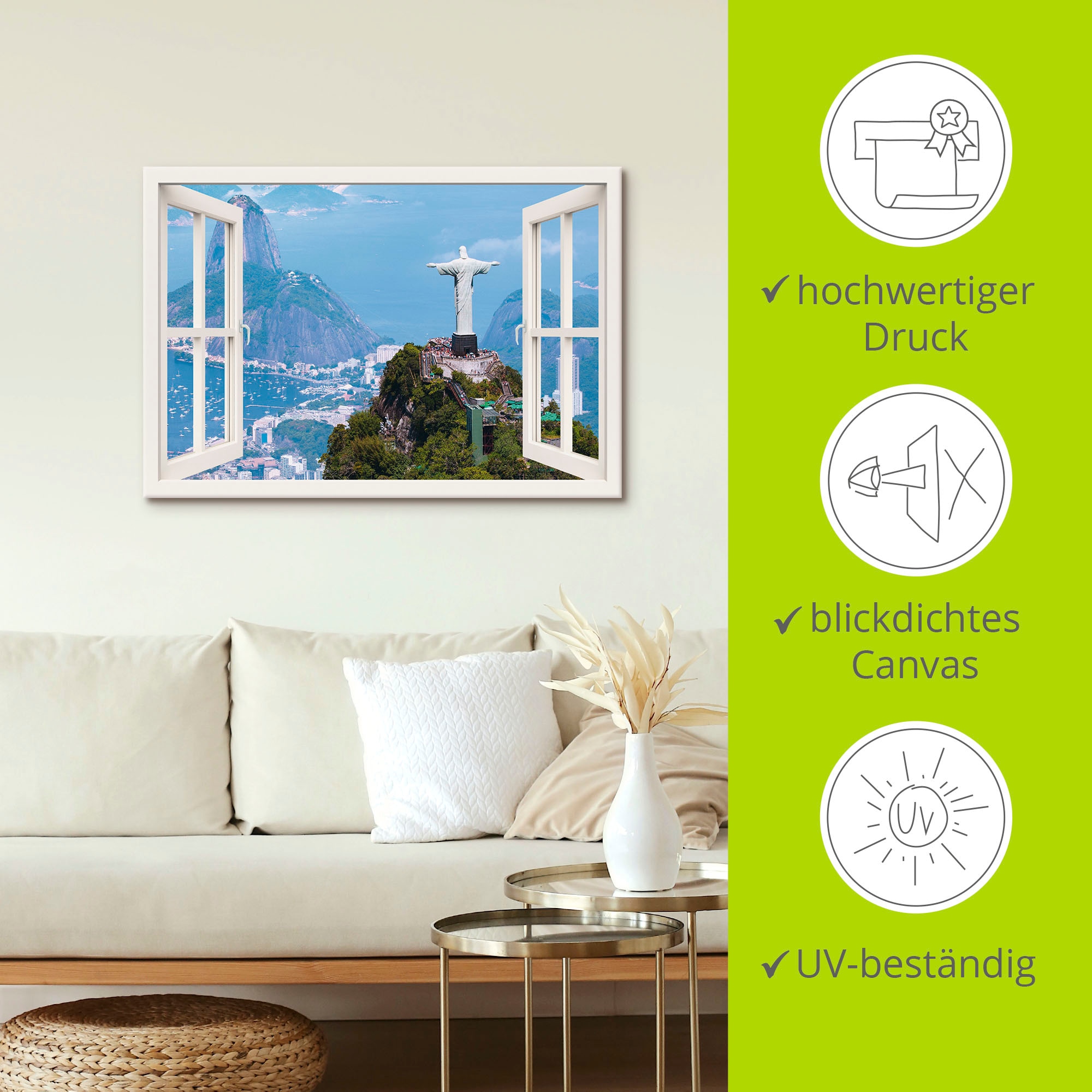 Artland Leinwandbild »Rio de Janeiro mit Cristo, weiß«, Gebäude, (1 St.), auf Keilrahmen gespannt