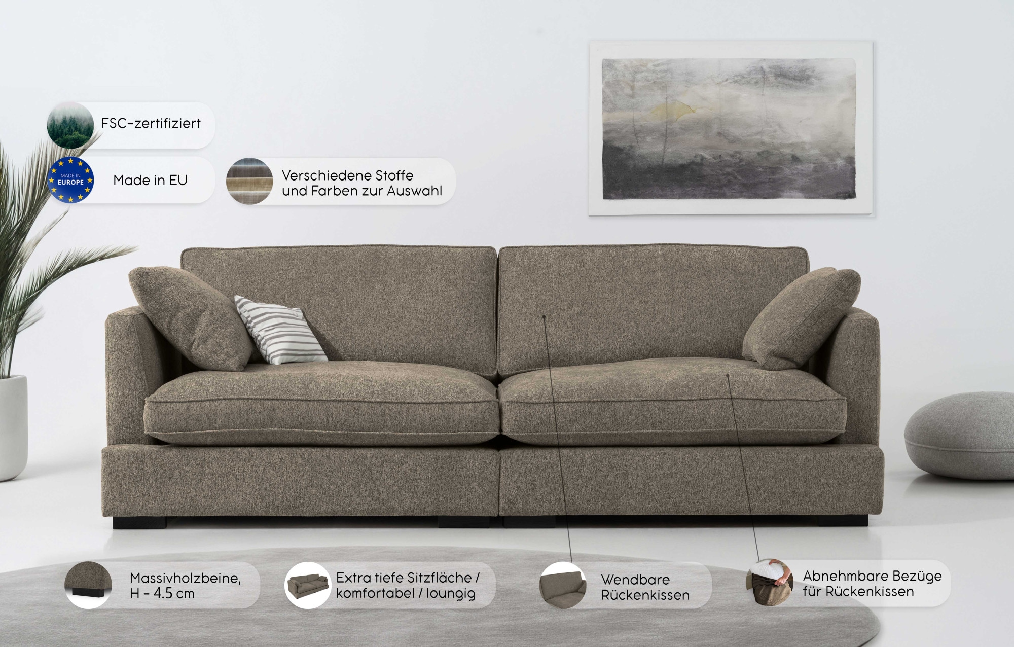 Guido Maria Kretschmer Home&Living 3-Sitzer »Annera«, weicher Sitzkomfort, mit extra tiefen Sitzflächen, Füllung mit Federn