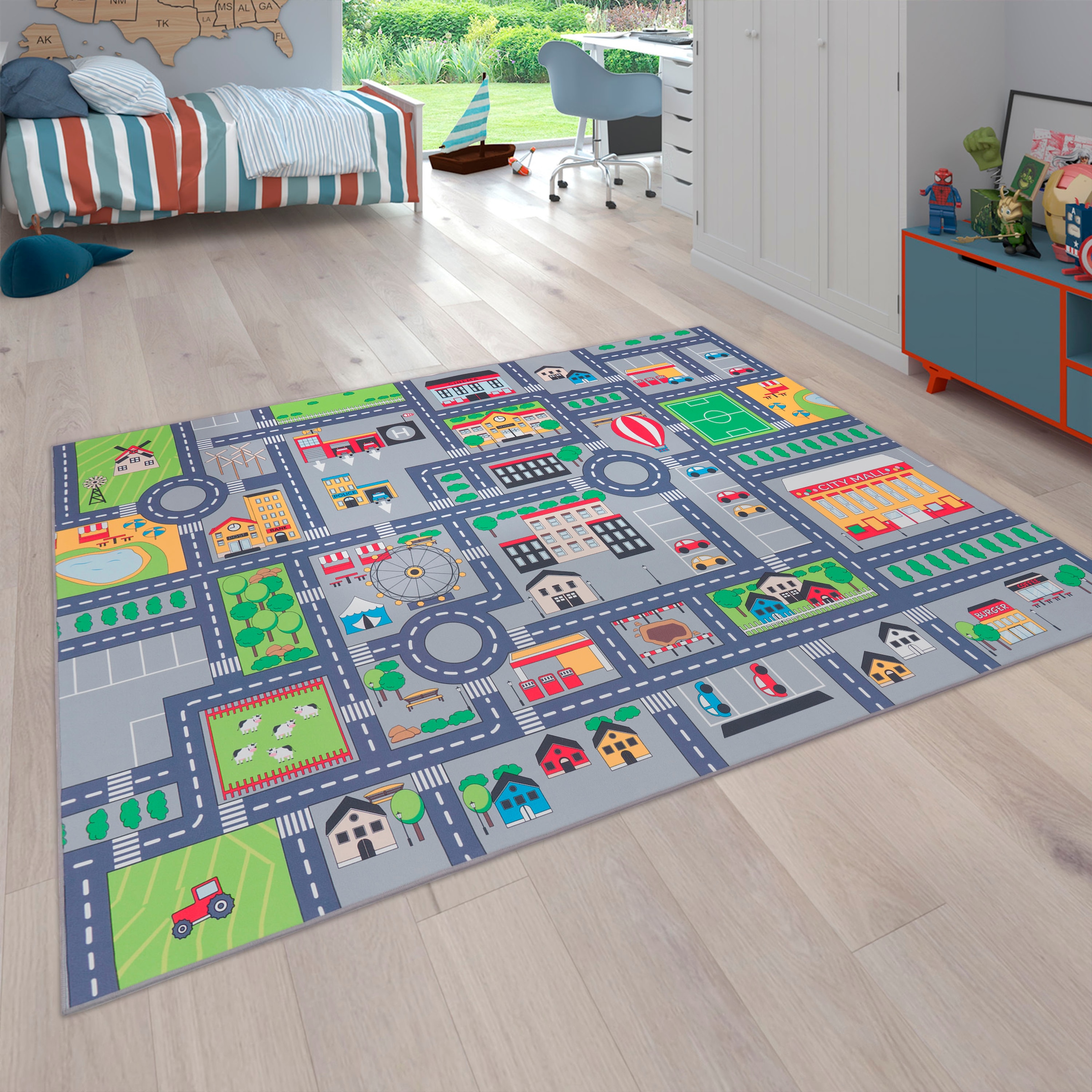 Paco Home Kinderteppich »Bino 576« rechteckig 4 mm Höhe Kurzflor, Straßen-Spiel-Teppich, Kinderzimmer
