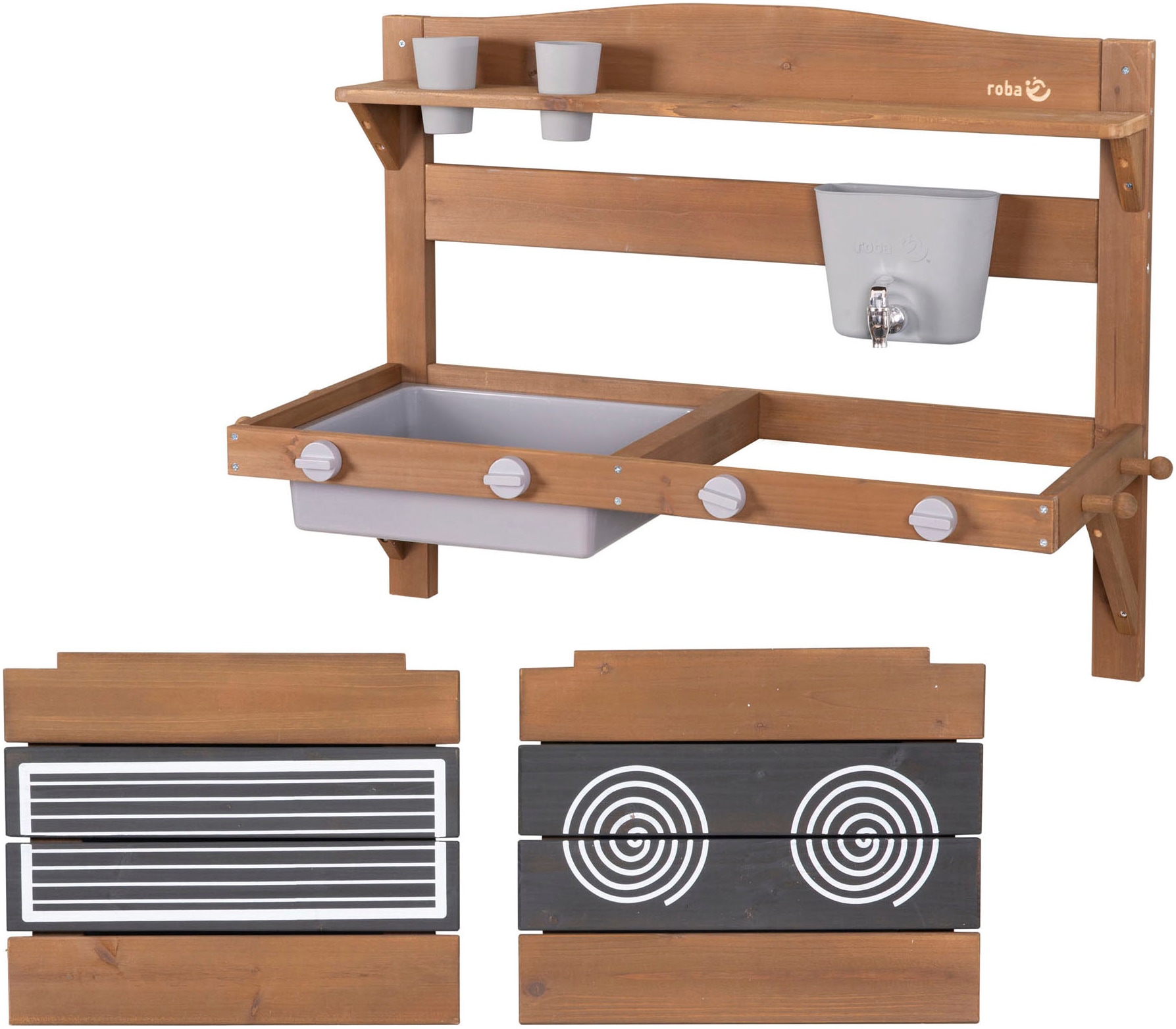 roba® Outdoor-Spielküche »Matschküche zum Aufhängen, teakholzfarben lasiert, aus Holz«, FSC® - schützt Wald - weltweit