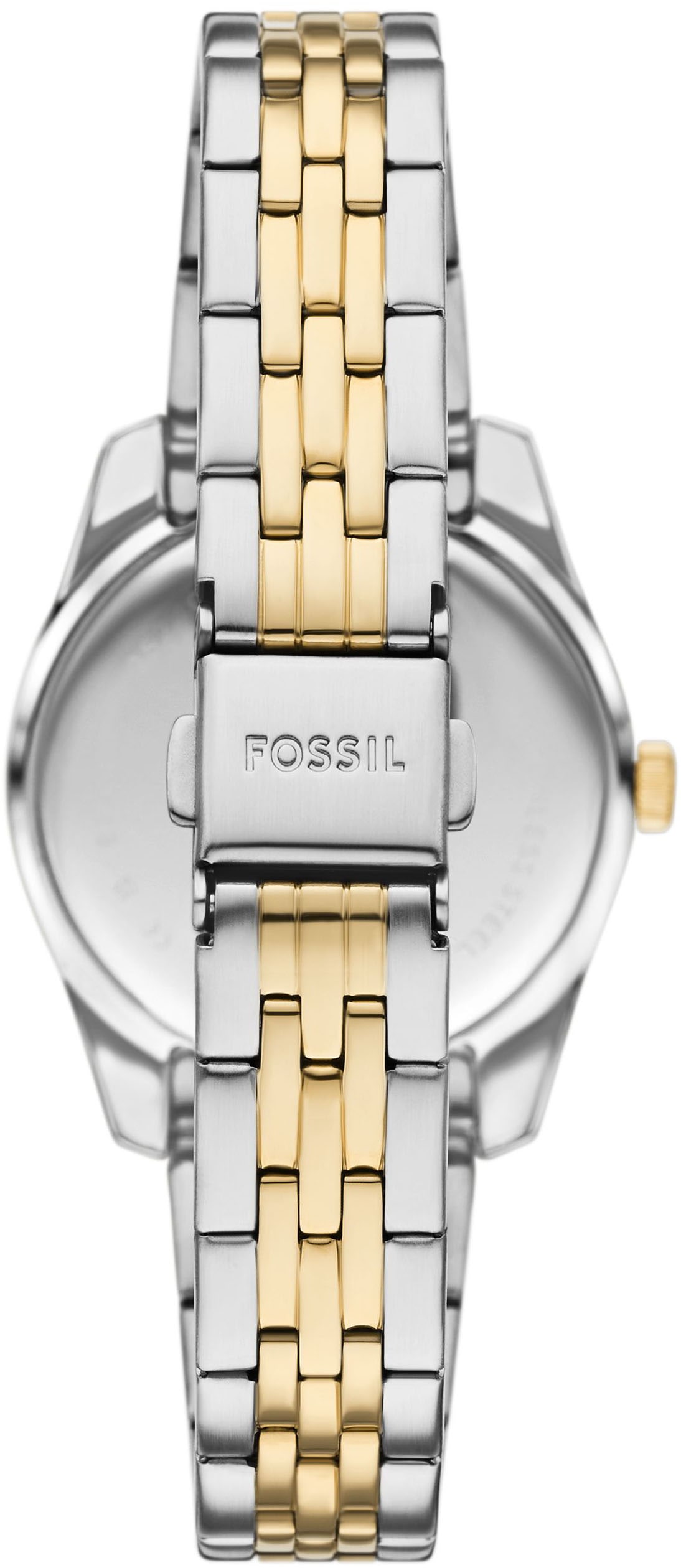 Fossil Quarzuhr »SCARLETTE« Armbanduhr, Damenuhr, Edelstahlarmband, analog, Tag, Glassteine