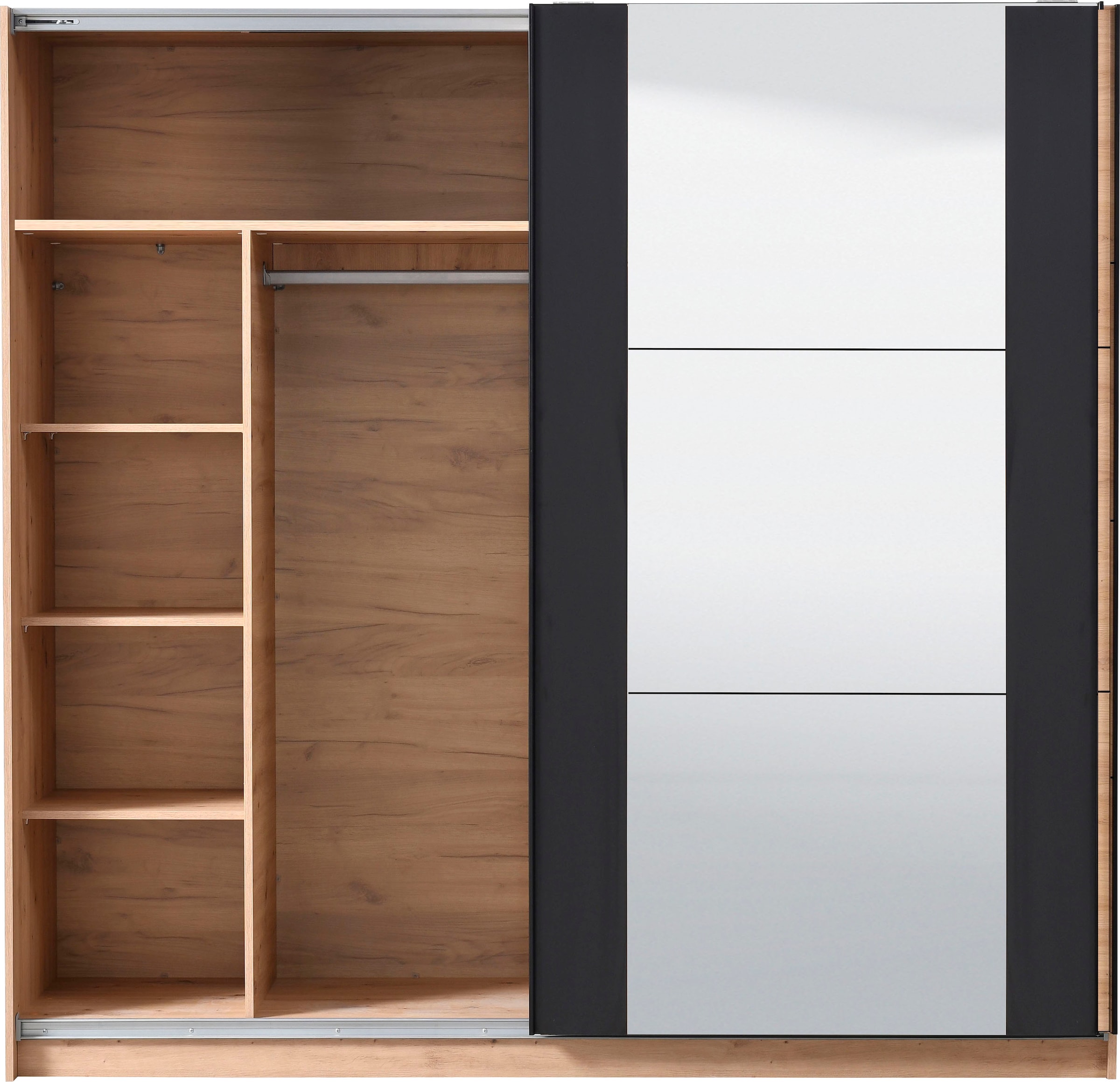 INOSIGN Schwebetürenschrank »Sardinia, Kleiderschrank mit Spiegel, FSC®-zertifiziert«, inklusive Inneneinteilung, 217x210x62,5cm, ABS Schutzkanten