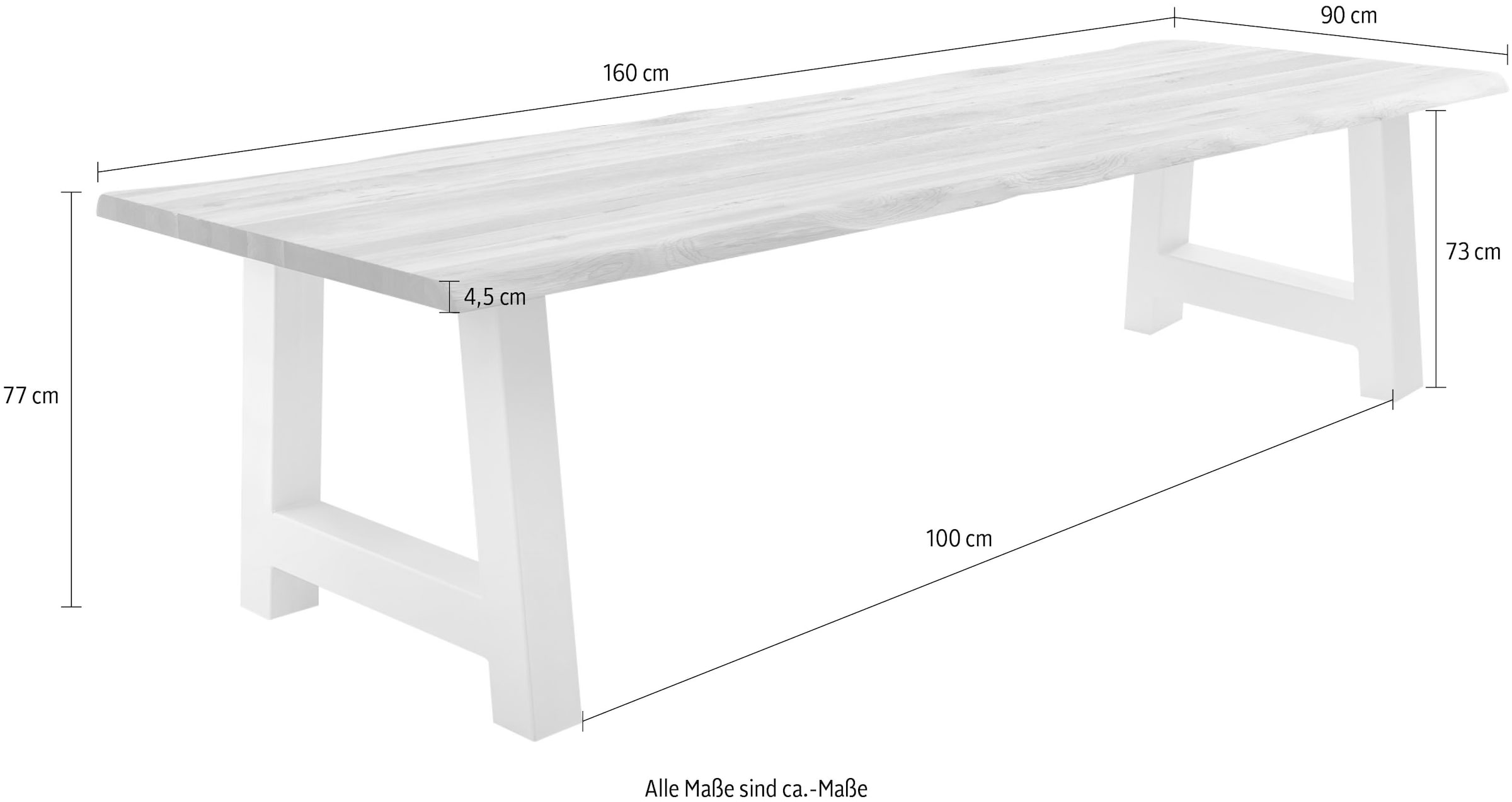 Home affaire Esstisch »Tristan« massive Balkeneiche geölt mit Baumkante, in natur oder white wash