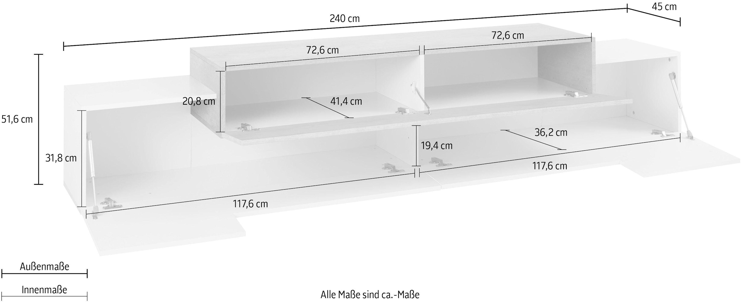 INOSIGN Lowboard »Coro,Lowboard,TV-Kommode,TV-Möbel,TV-Bank«, mit 3 Klappen, (B/T/H) 240x45x51,6 cm