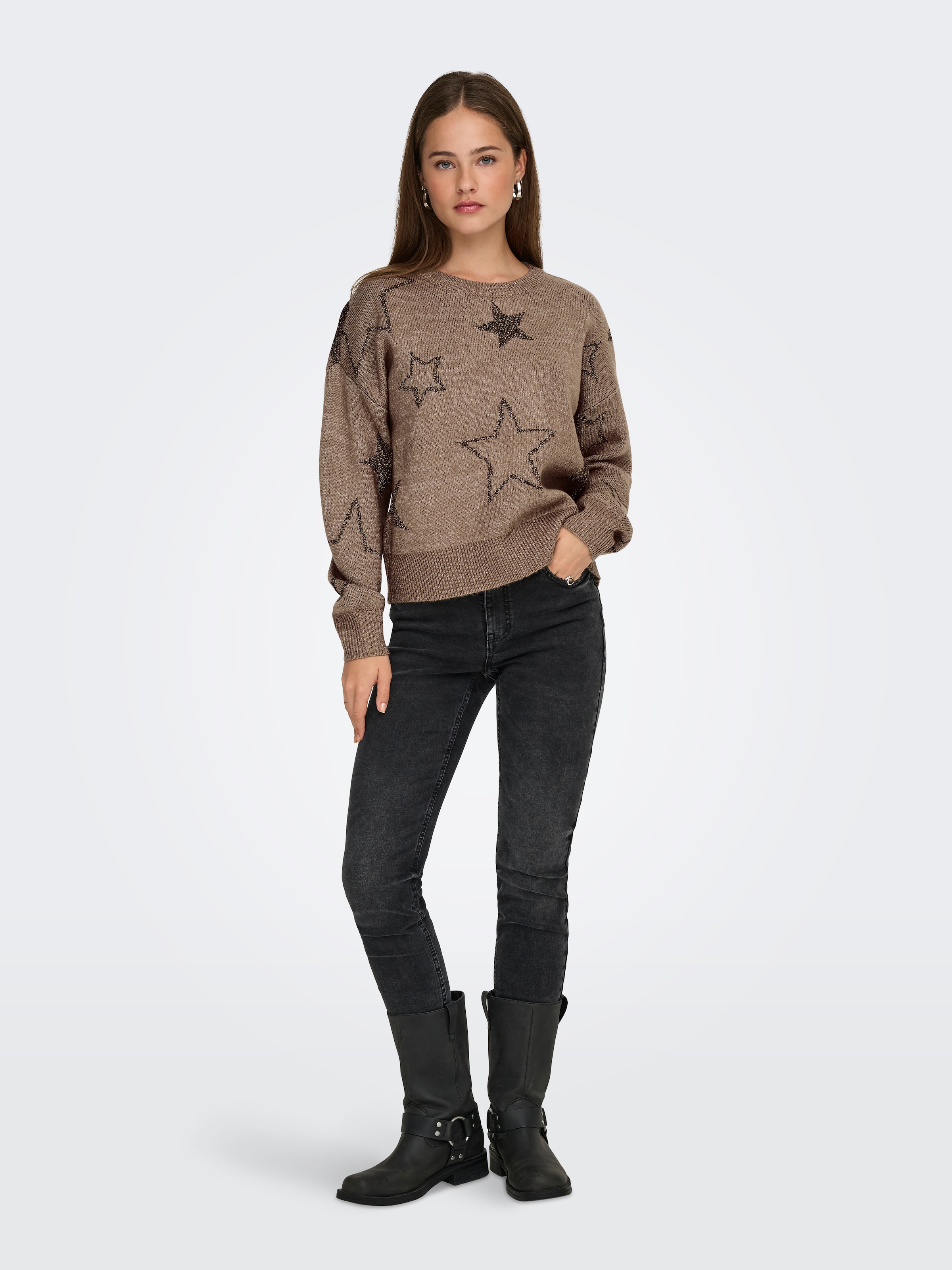 ONLY Rundhalspullover »ONLROSIE LS O-NECK GLITTER KNT«