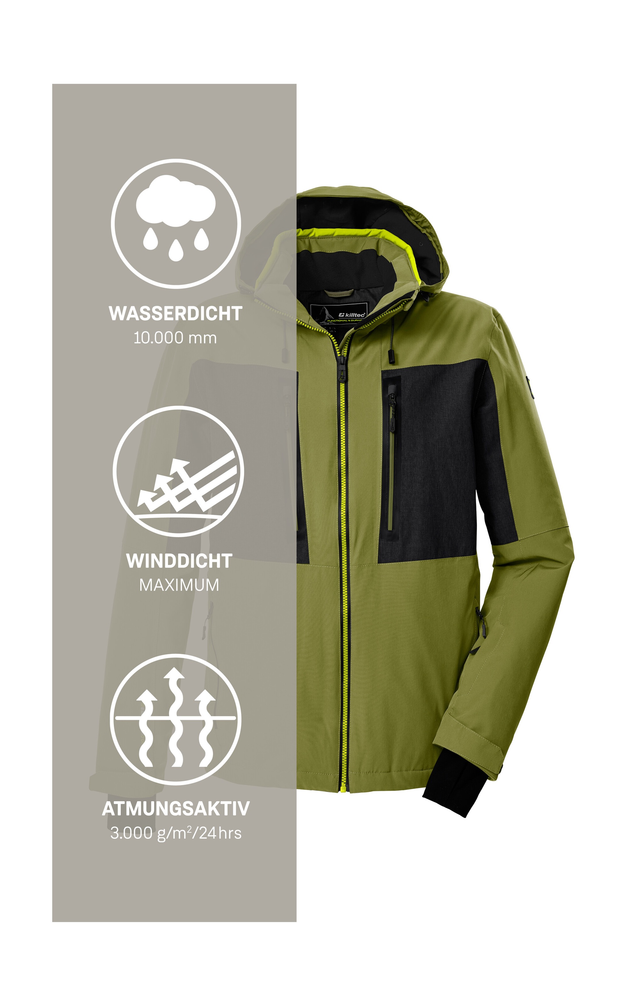 Killtec Skijacke »KSW 47 MN SKI JCKT«, Herren Skijacke: wasserdicht, atmungsaktiv, abnehmbare Kapuze