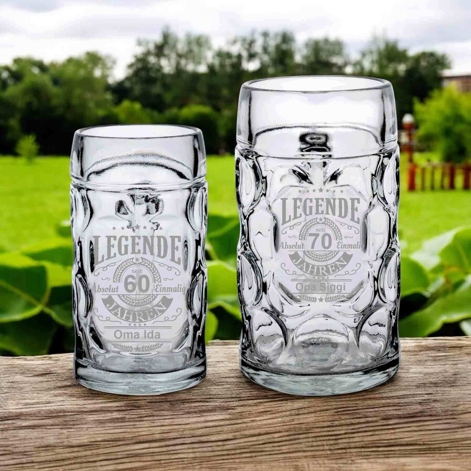 LUXENTU Bierkrug »Maßkrug mit Gravur Legende seit 80 Jahren 1,0 Liter transparent«