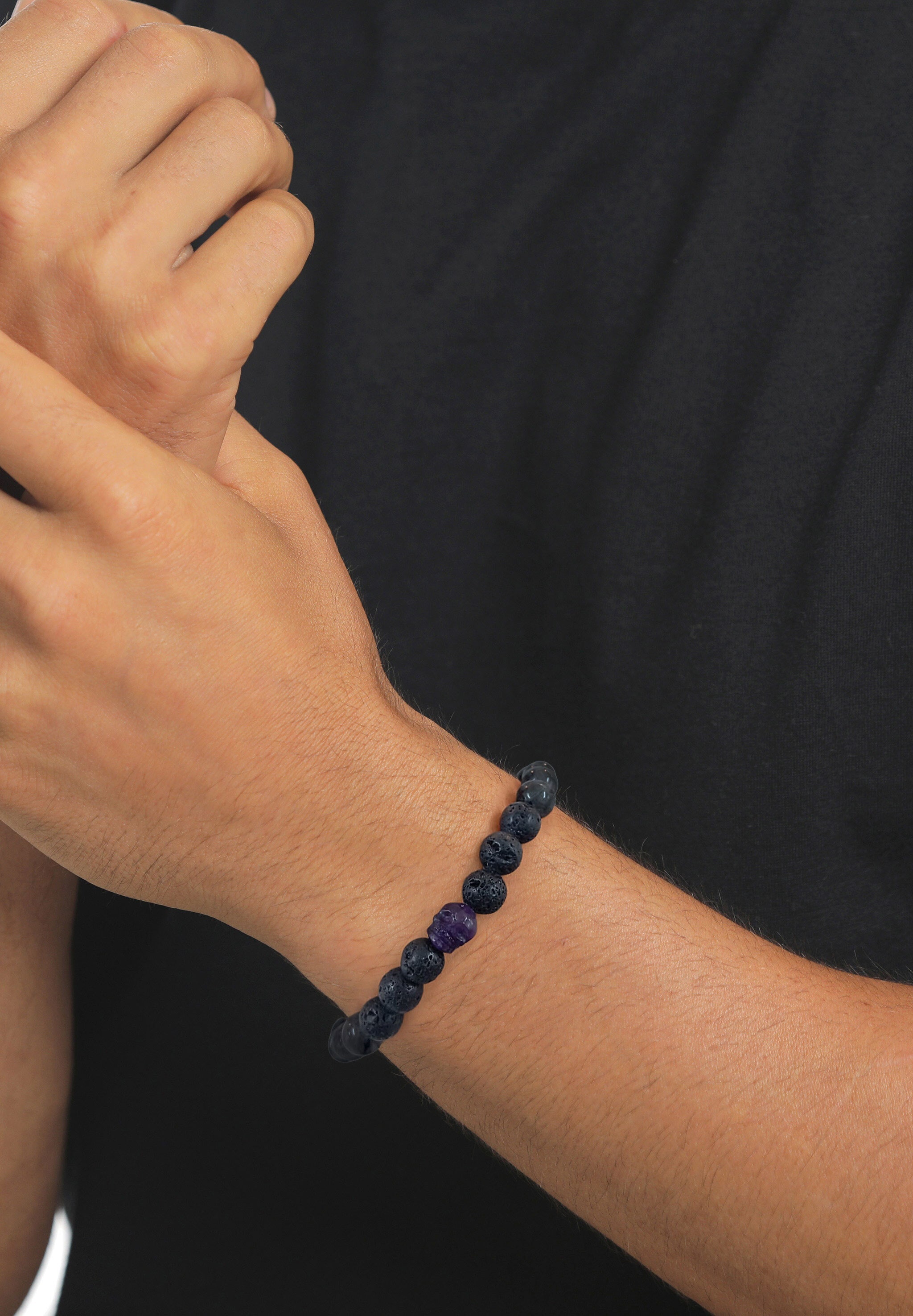 Kuzzoi Armkette »Armband Lava Lavakite Amethyst Stones Schwarz 925 Sterling Silber«