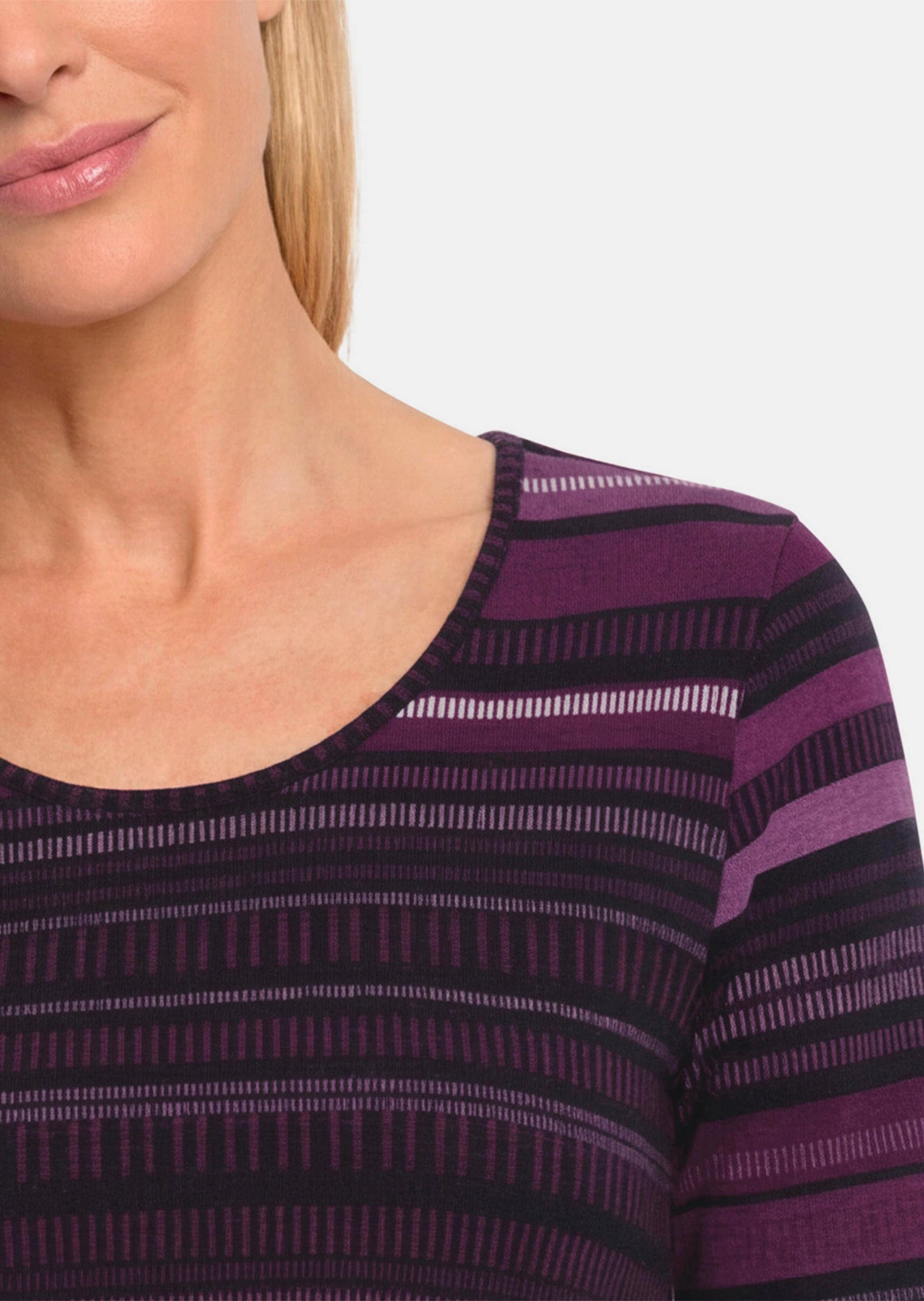 GOLDNER Kurzarmshirt »Kurzgröße Baumwollshirt mit außergewöhnlichem Streifendruck« stretchbequemer Viskosejersey