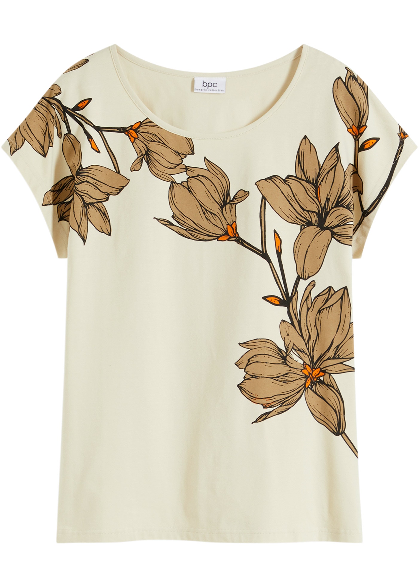 bonprix T-Shirt bequeme Passform, überschnittene Schultern, mit Blütenprint