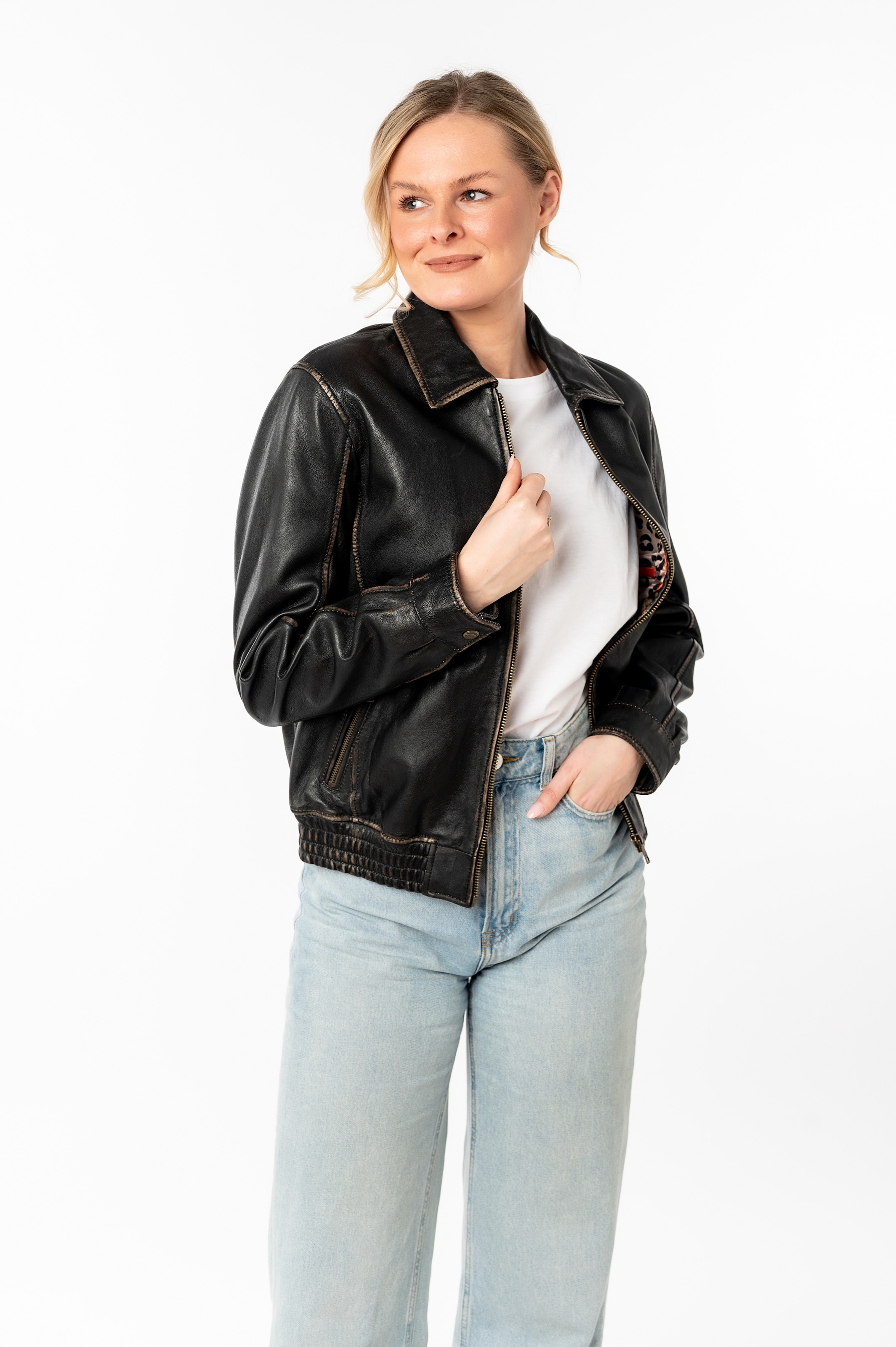 Mauritius Lederjacke »MWBjanka«, mit elastischem Bund, Leo-Innenfutter