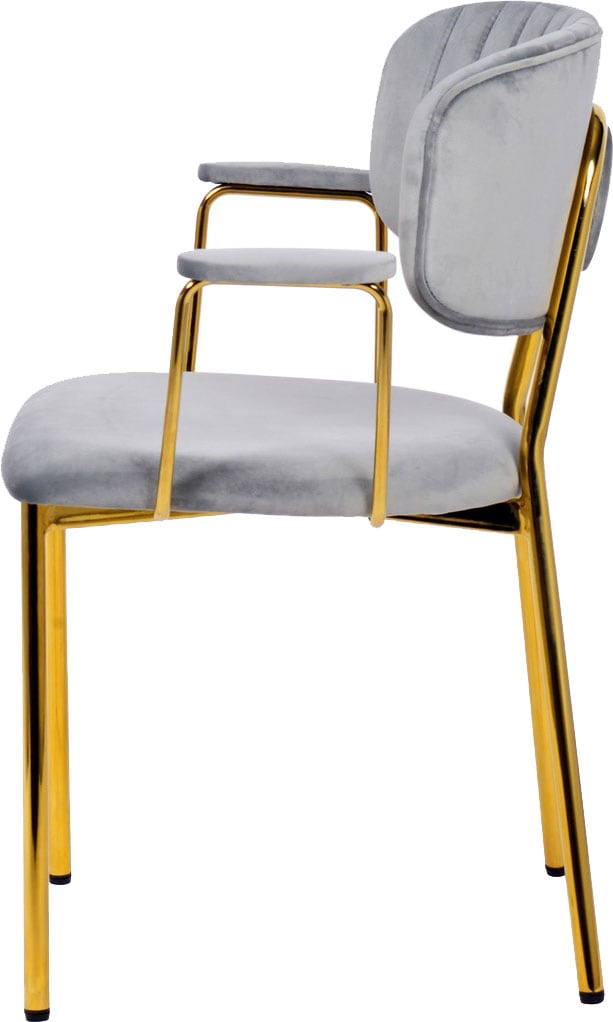 Kayoom Polsterstuhl »Stuhl Giselle 225 2er-Set, Gestell aus Edelstahl« (Set) 2 Stk.mit Armlehnen, goldenes Gestell aus Edelstahl, Samtbezug, Ziernähte