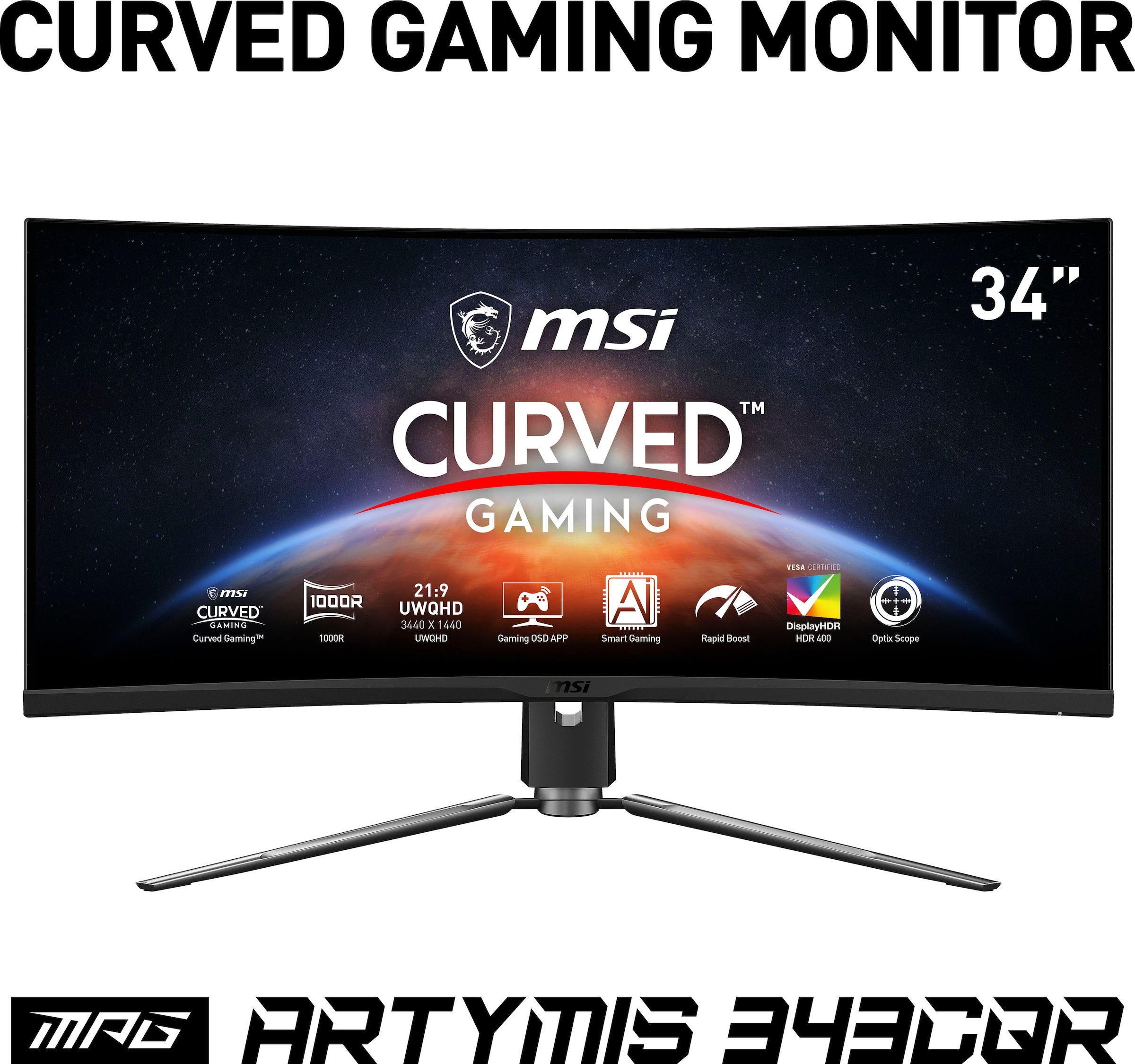 MSI Curved-Gaming-LED-Monitor »MPG ms 86 Reaktionszeit, kaufen 165 1440 Zoll, px, jetzt Artymis OTTO 3440 Hz, Jahre Herstellergarantie x 343CQR«, 1 höhenverstellbar, cm/34 bei UWQHD, 3