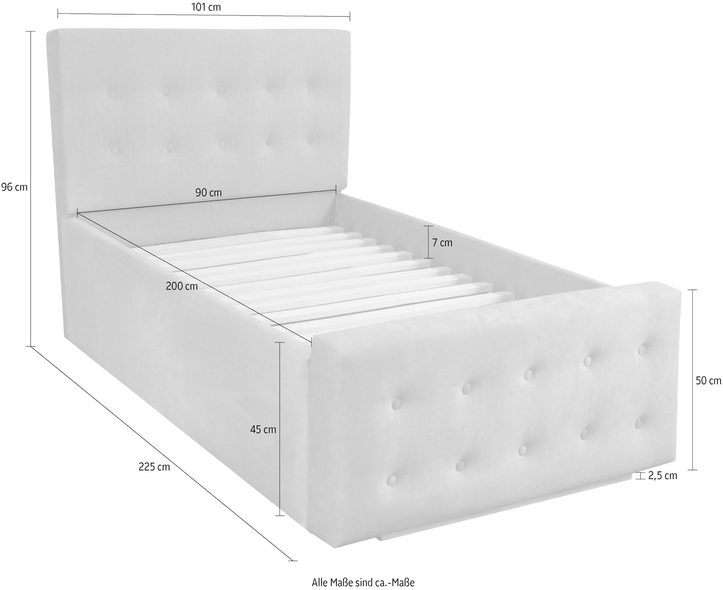 Home affaire Polsterbett »Vaine«, in 5 Breiten, auch in Länge 220 cm, incl. Roll-Lattenrost