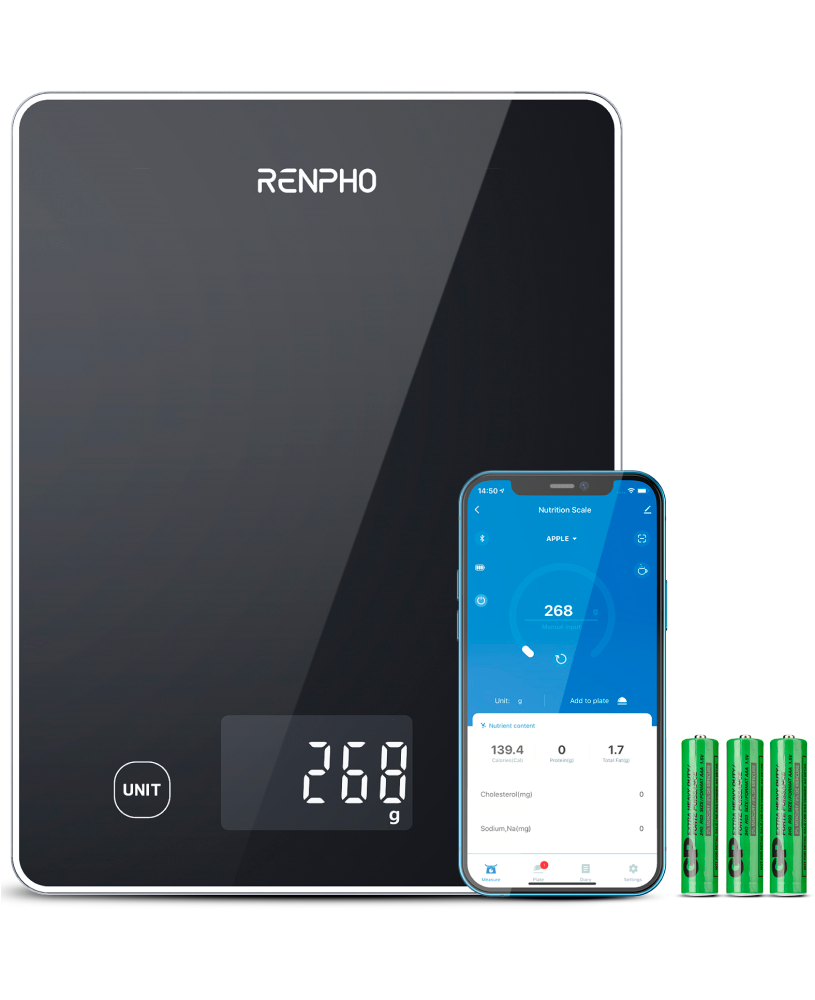 Renpho Küchenwaage »Calibra 1L Smart Nutrition Scale T001« Smarte Küchenwaage für präzise Ernährungstracking & Zielerreichung in schwarz