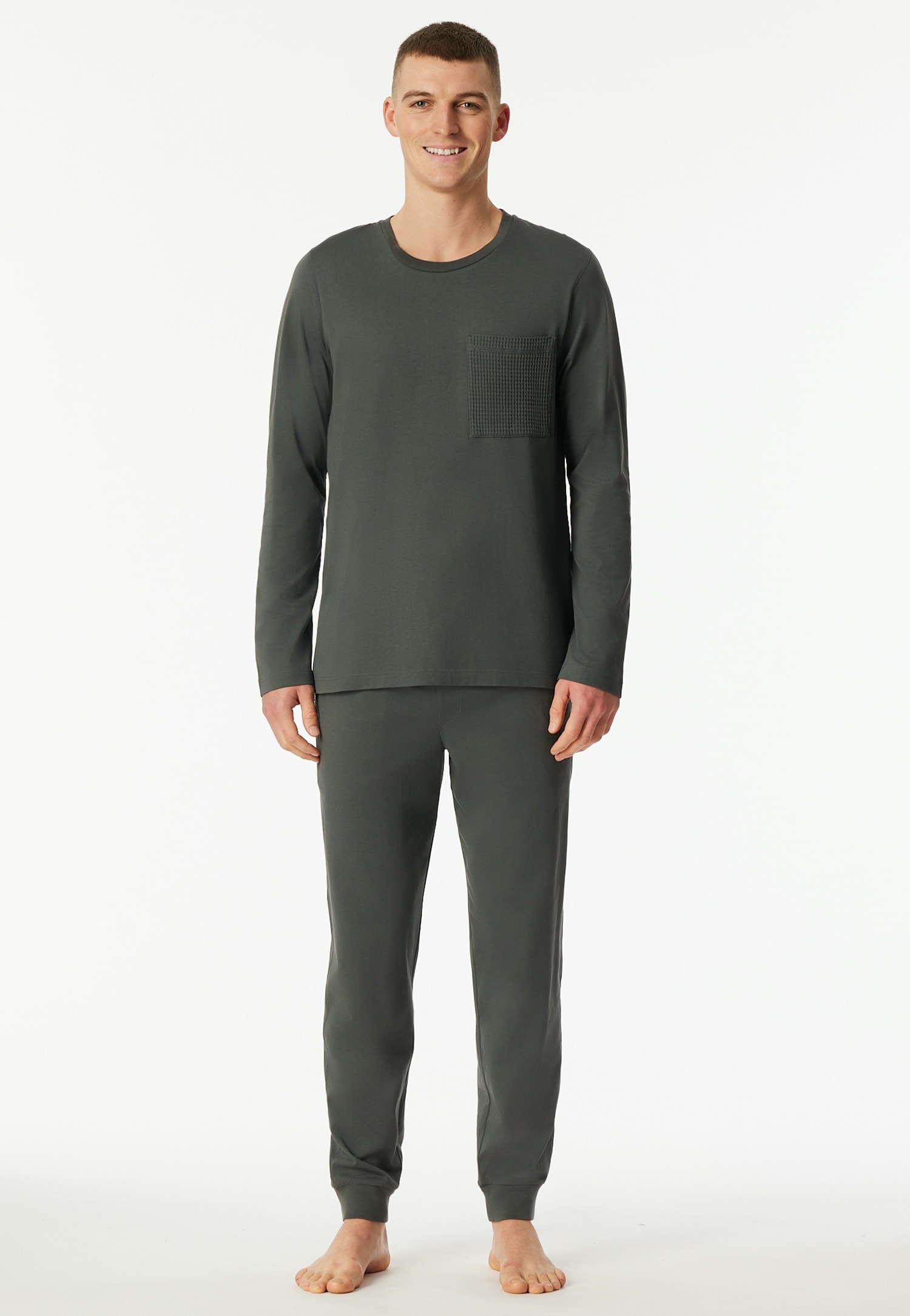 Schiesser Schlafanzug »Modern Nightwear« 2 tlg. seitliche Taschen, Brusttasche, Langarm, Baumwolle, Single Jersey