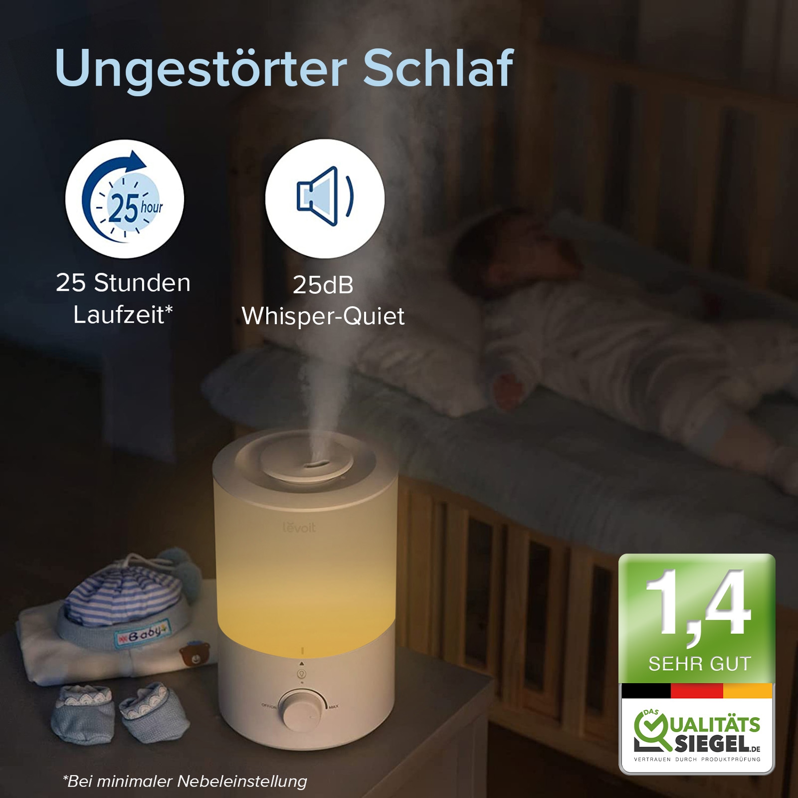 Levoit Kombigerät Luftbefeuchter und -reiniger »Dual 150 Ultrasonic Cool Mist Humidifier« für 27 qm Räume Top-Fill, 3 l, mit Nachtlicht, 25 Std. Laufzeit, spülmaschinenfest